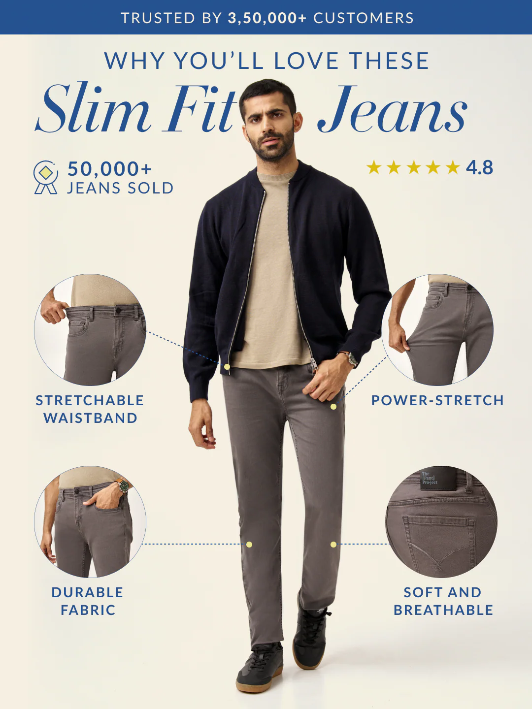 Charcoal Grey Power-Stretch Slim Fit Jeans - Image 3