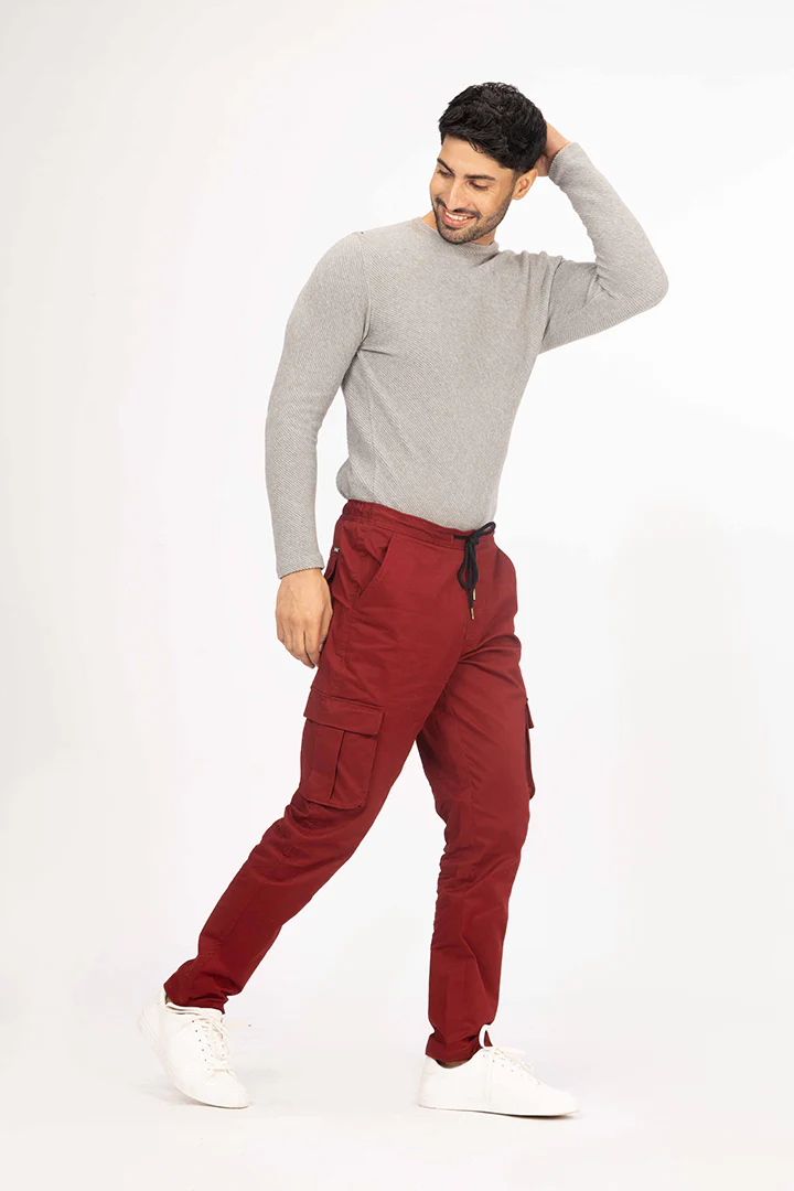 Cherry Red Stretch Cargo Pants - Image 3