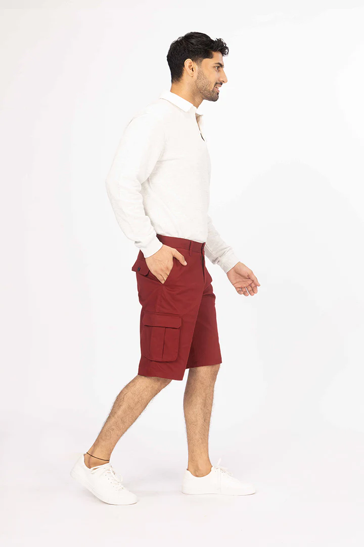 Cherry Red Stretch Cargo Shorts - Image 2
