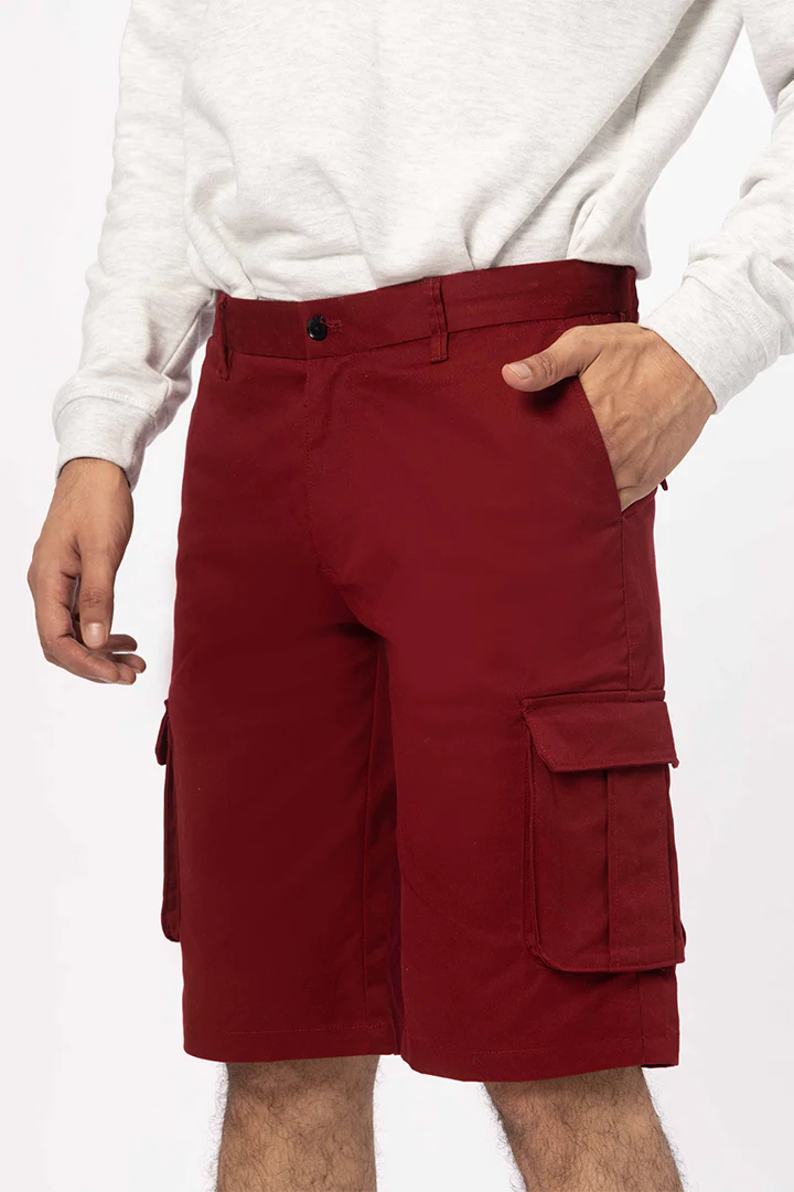 Cherry Red Stretch Cargo Shorts - Image 3
