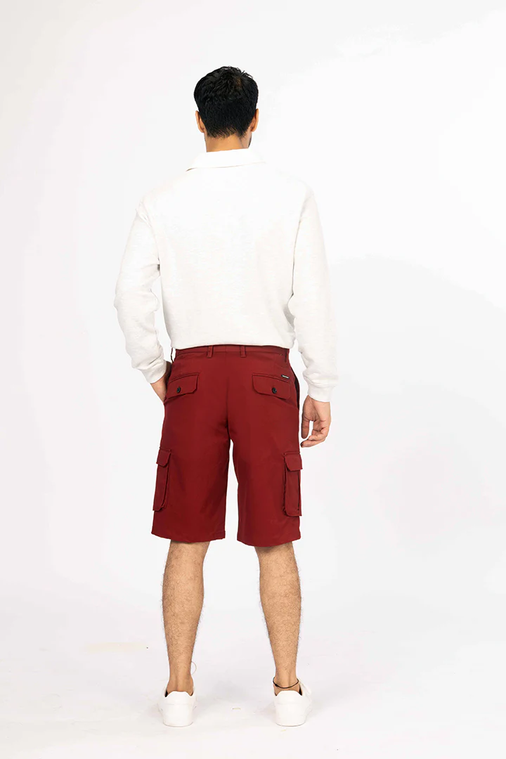 Cherry Red Stretch Cargo Shorts - Image 4