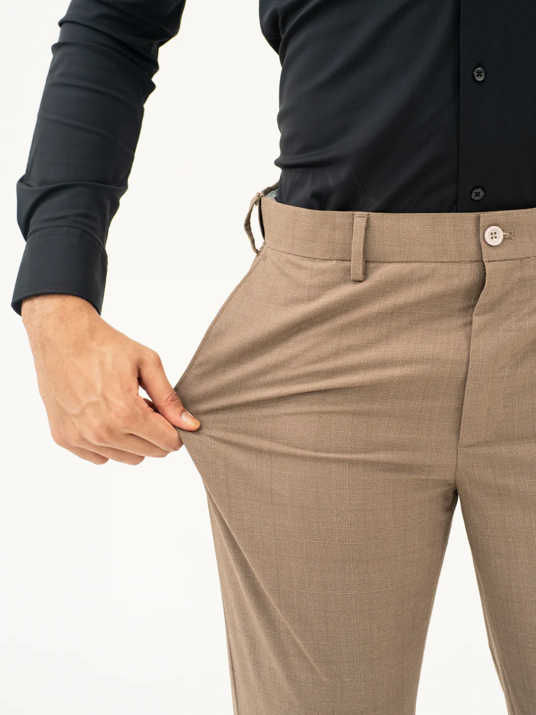 Chestnut Brown Checks Formal Pants - Image 3