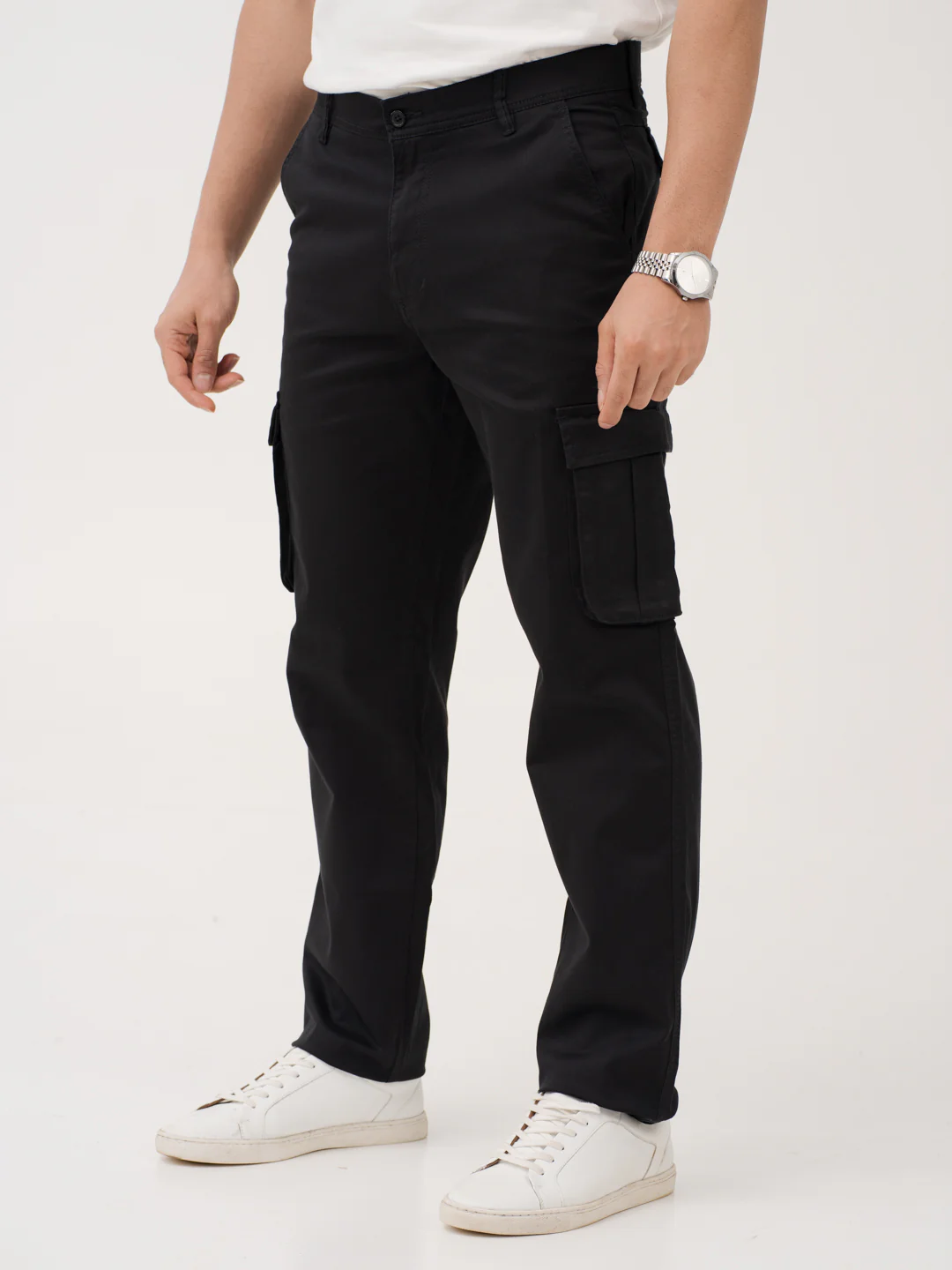 City Black Relaxed Fit Stretch Cargo Pants - Image 9