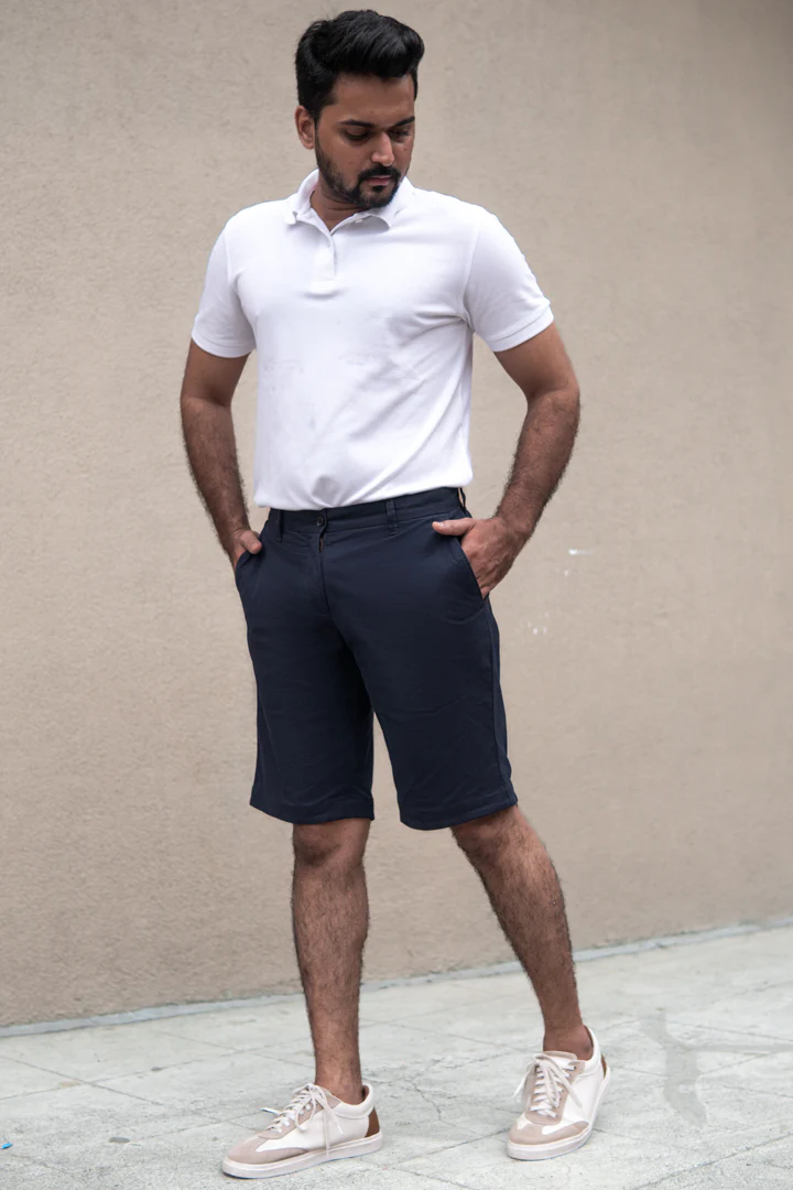 Classic Navy Stretch Chino Shorts - Image 3