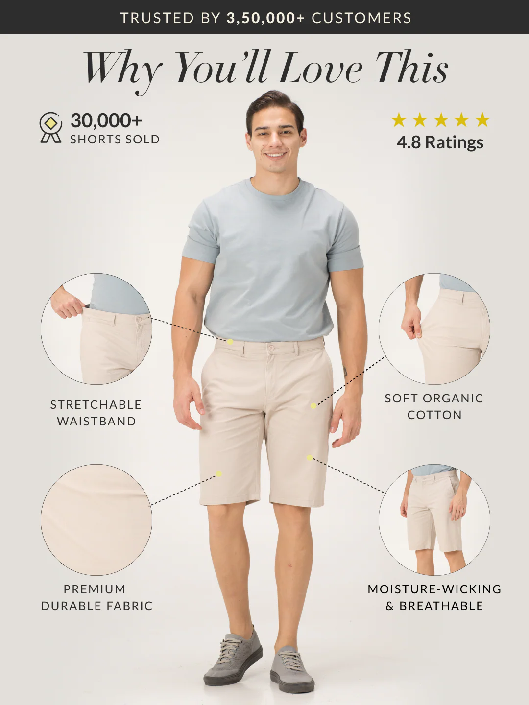 Claude Cream Stretch Chino Shorts - Image 2
