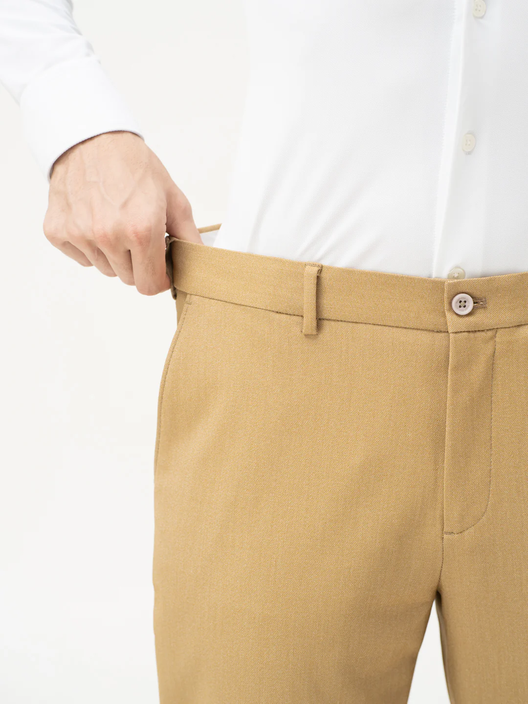 Cobblestone Khaki Textured Water Repellent Relaxed Fit Stretch Formal Pants - Image 12