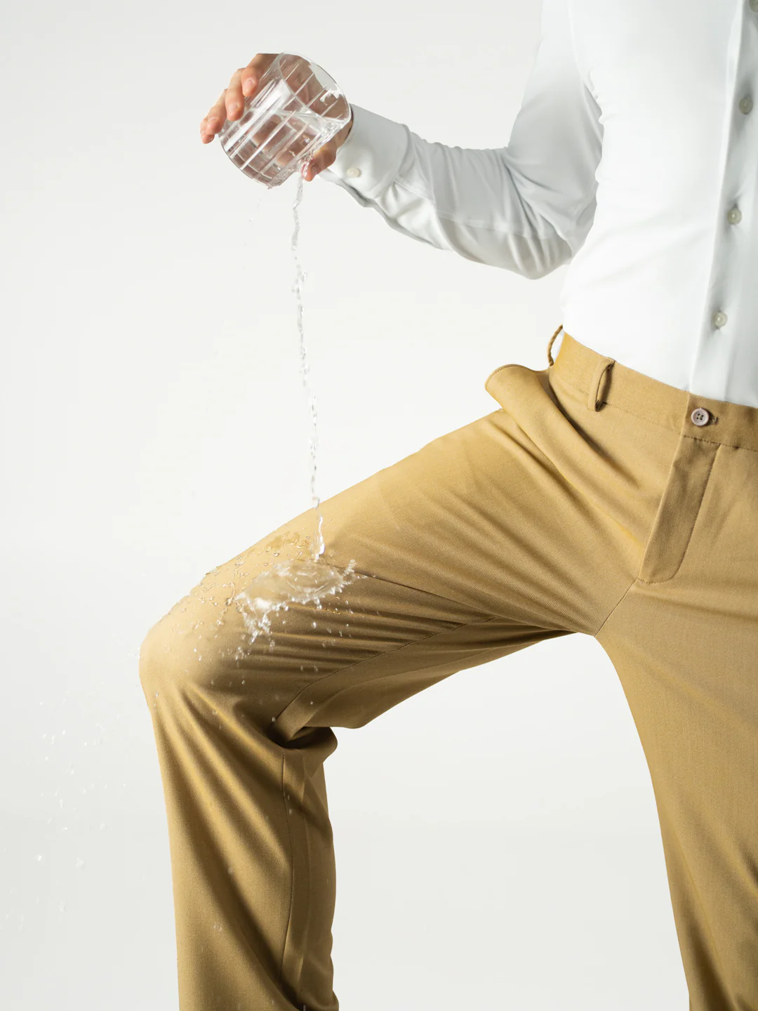 Cobblestone Khaki Textured Water Repellent Relaxed Fit Stretch Formal Pants - Image 3