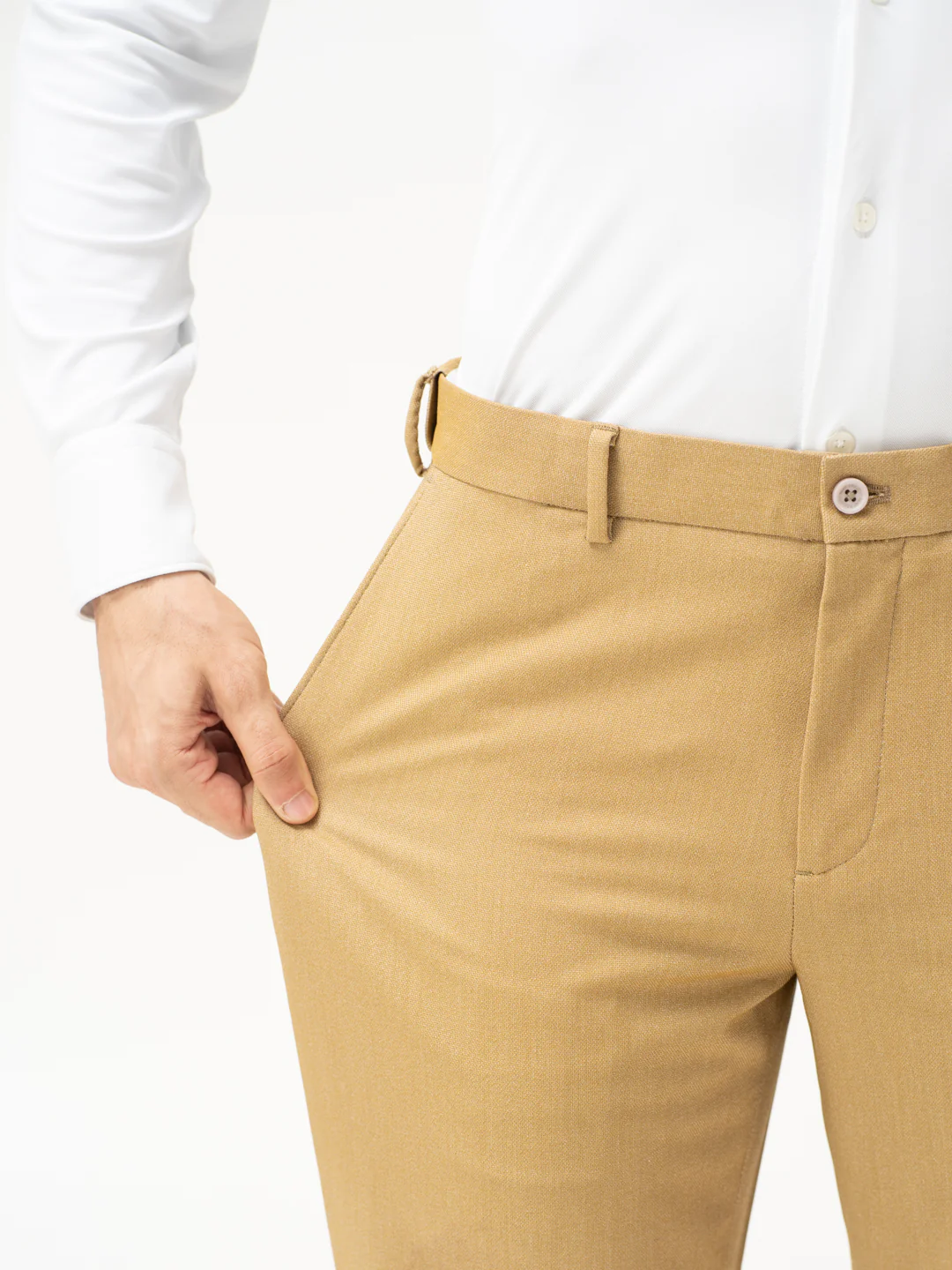 Cobblestone Khaki Textured Water Repellent Relaxed Fit Stretch Formal Pants - Image 4