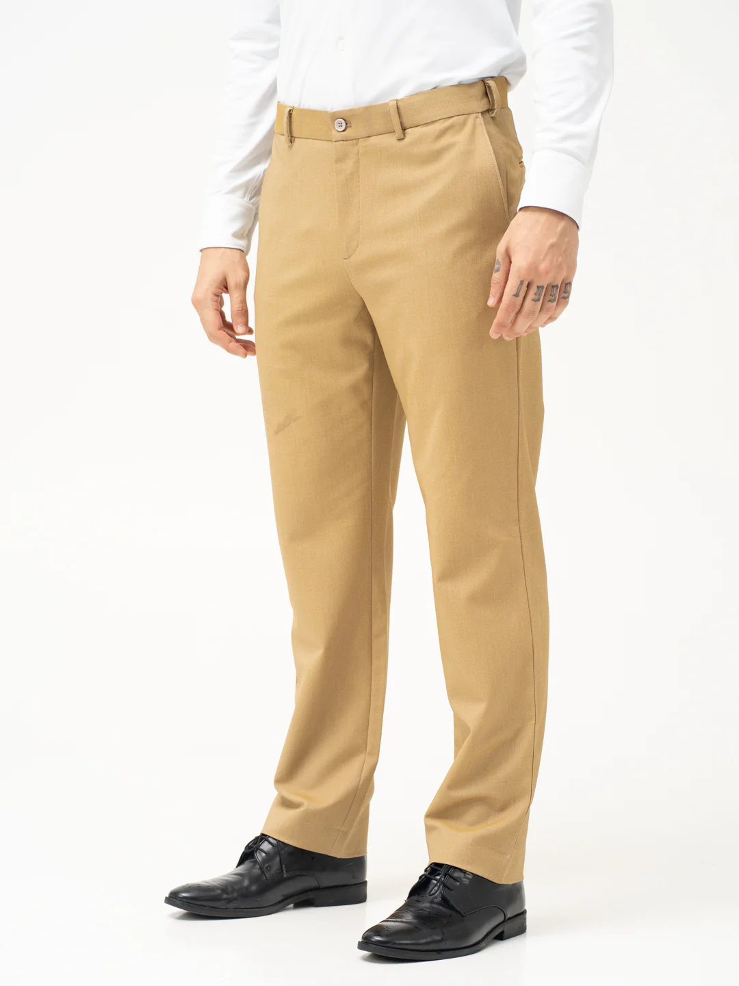 Cobblestone Khaki Textured Water Repellent Relaxed Fit Stretch Formal Pants - Image 6