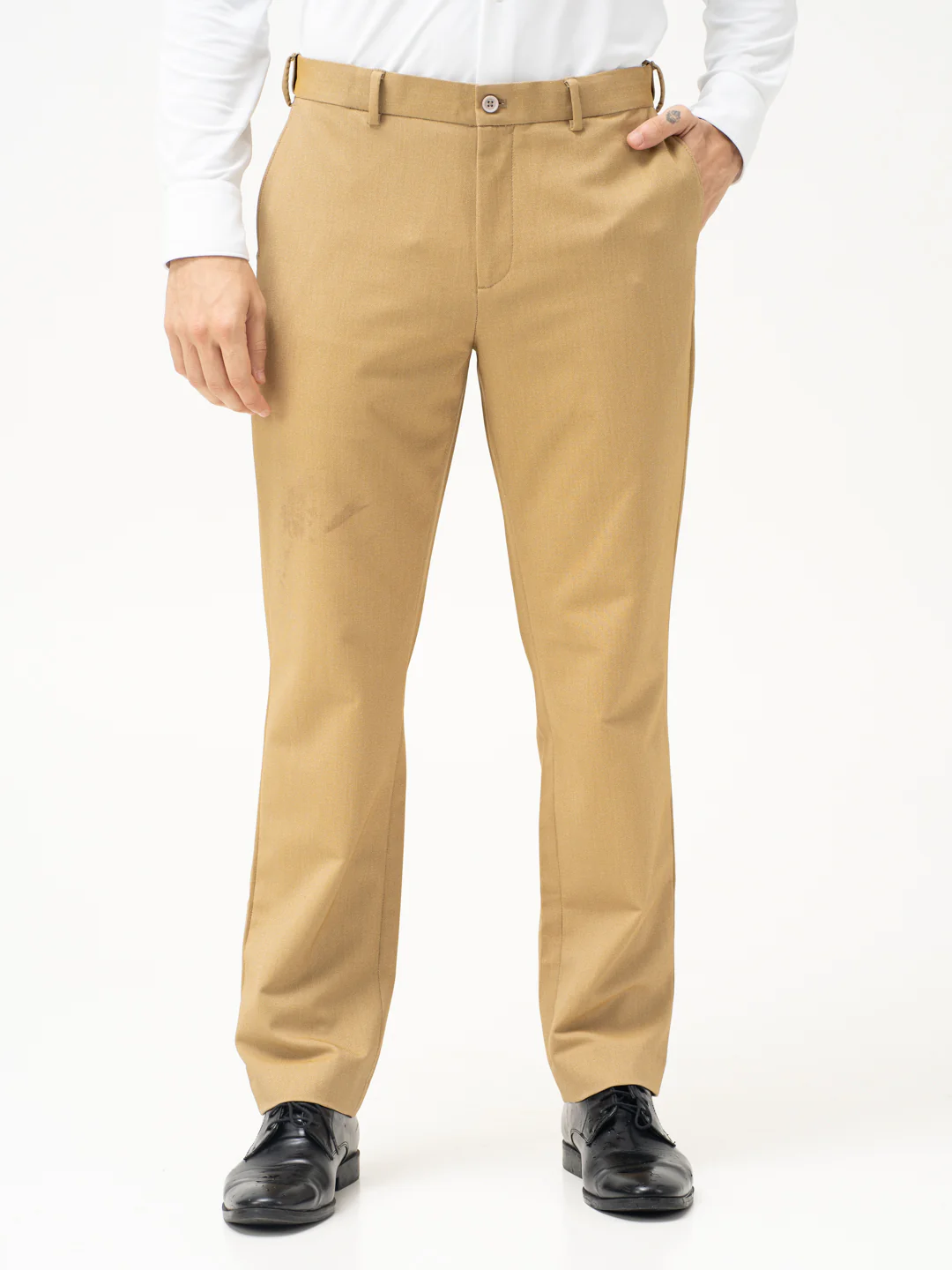 Cobblestone Khaki Textured Water Repellent Relaxed Fit Stretch Formal Pants - Image 8