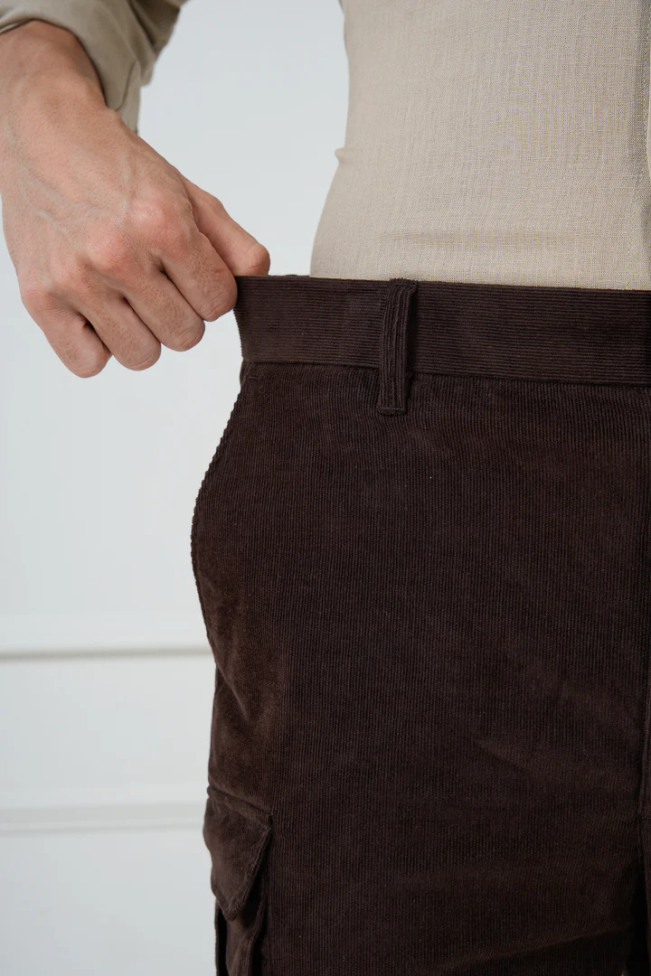 Coffee Brown Corduroy Stretch Cargo Shorts - Image 3