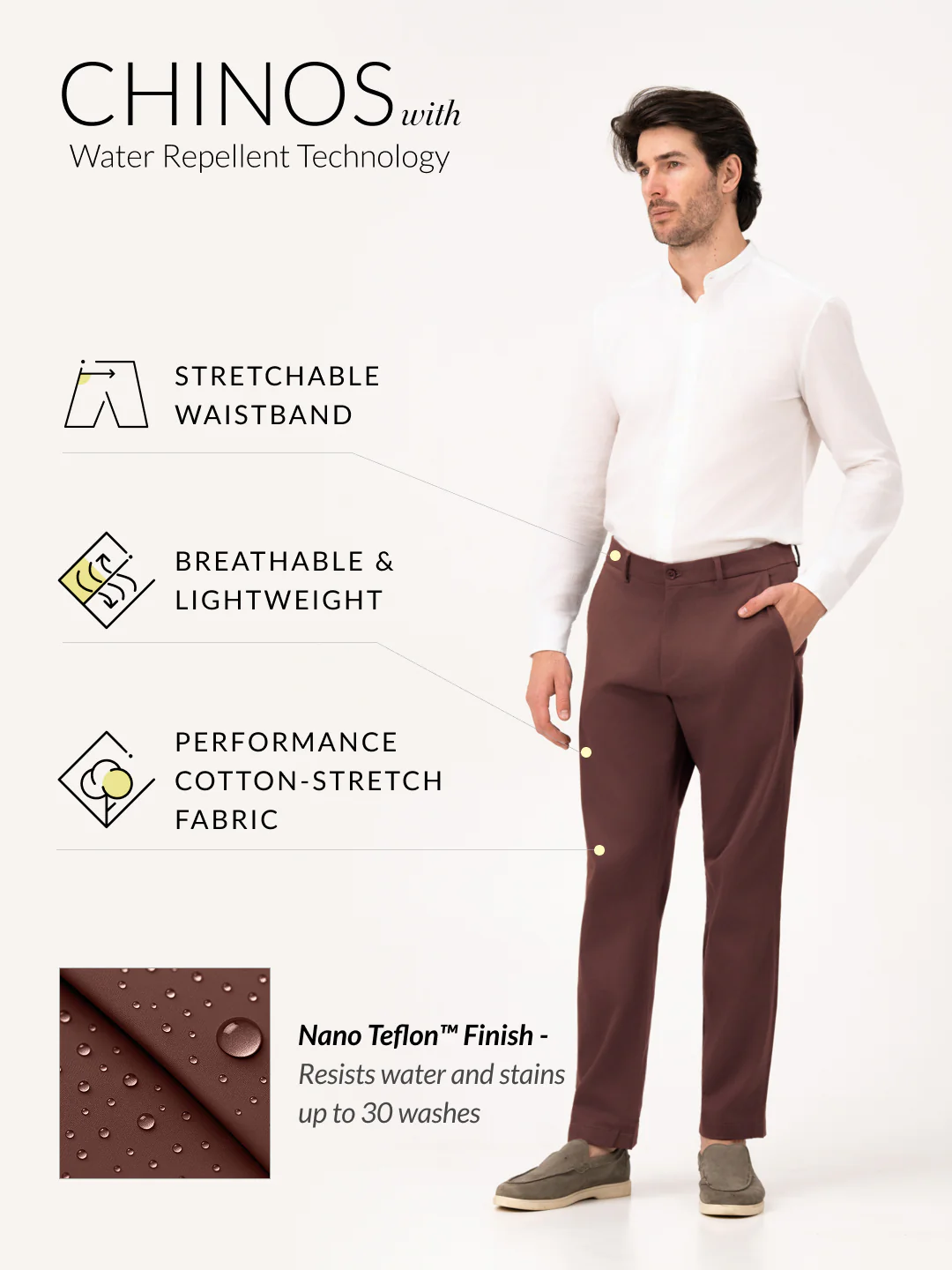 Cognora Brown Relaxed Fit Stretch Chinos for Men - Image 3