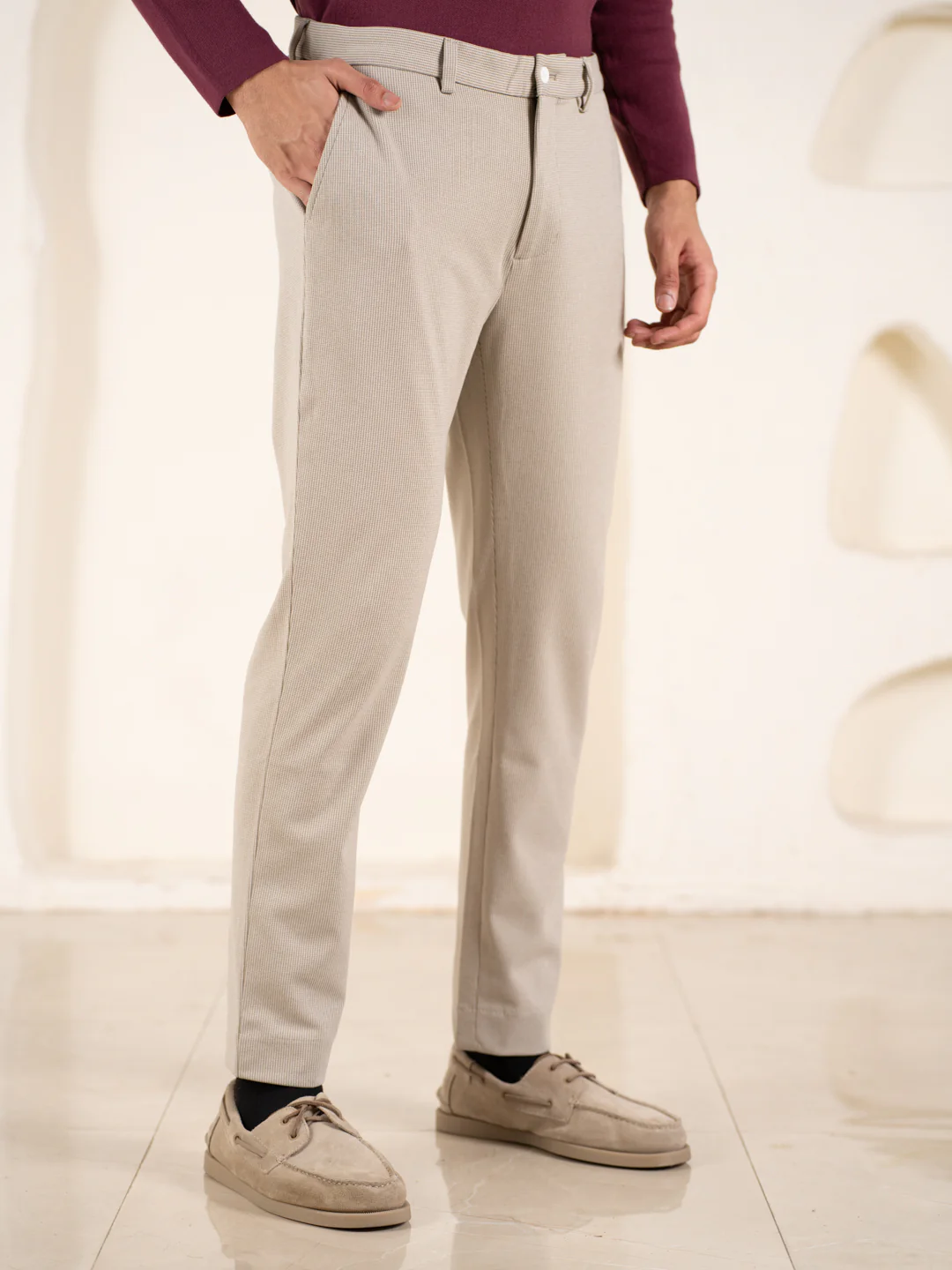 Contour Khaki Houndstooth Slim Fit Power Stretch Pants - Image 10