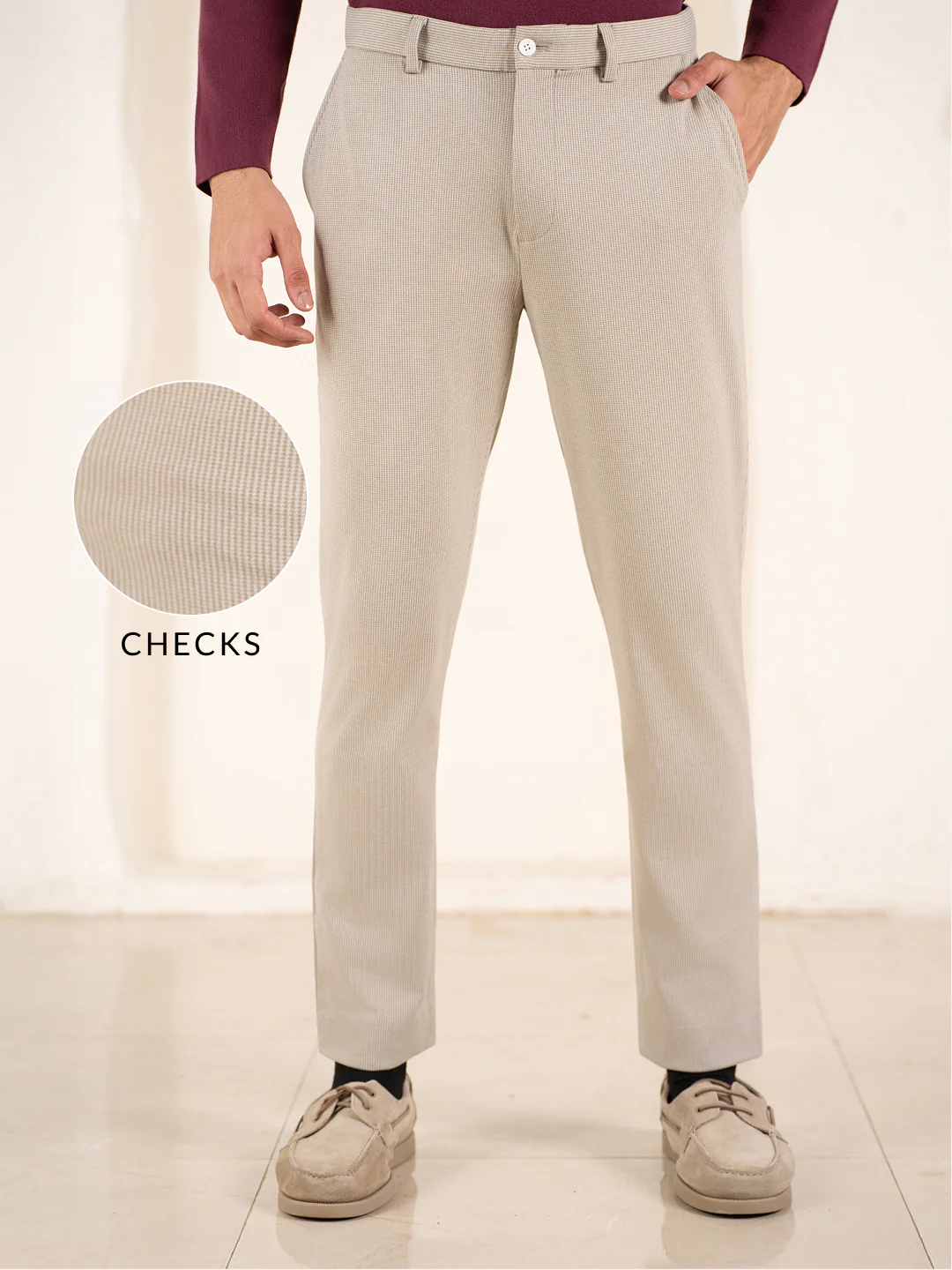 Contour Khaki Houndstooth Slim Fit Power Stretch Pants - Image 2