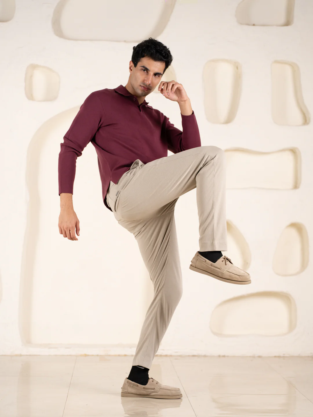 Contour Khaki Houndstooth Slim Fit Power Stretch Pants - Image 3