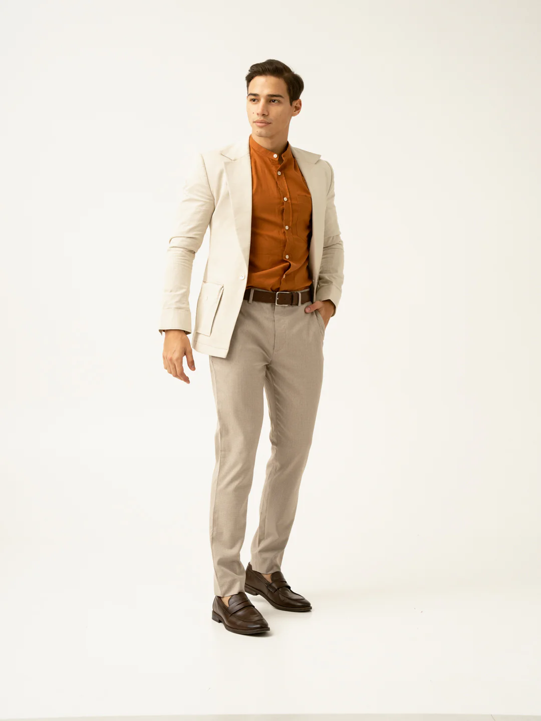 Cork Beige Textured Formal Pants - Image 10