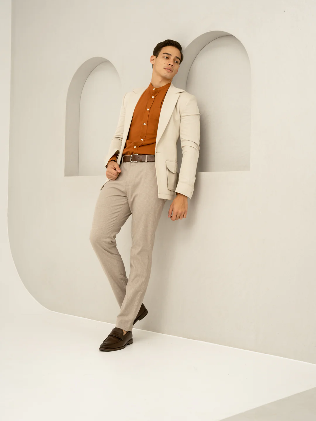 Cork Beige Textured Formal Pants - Image 12
