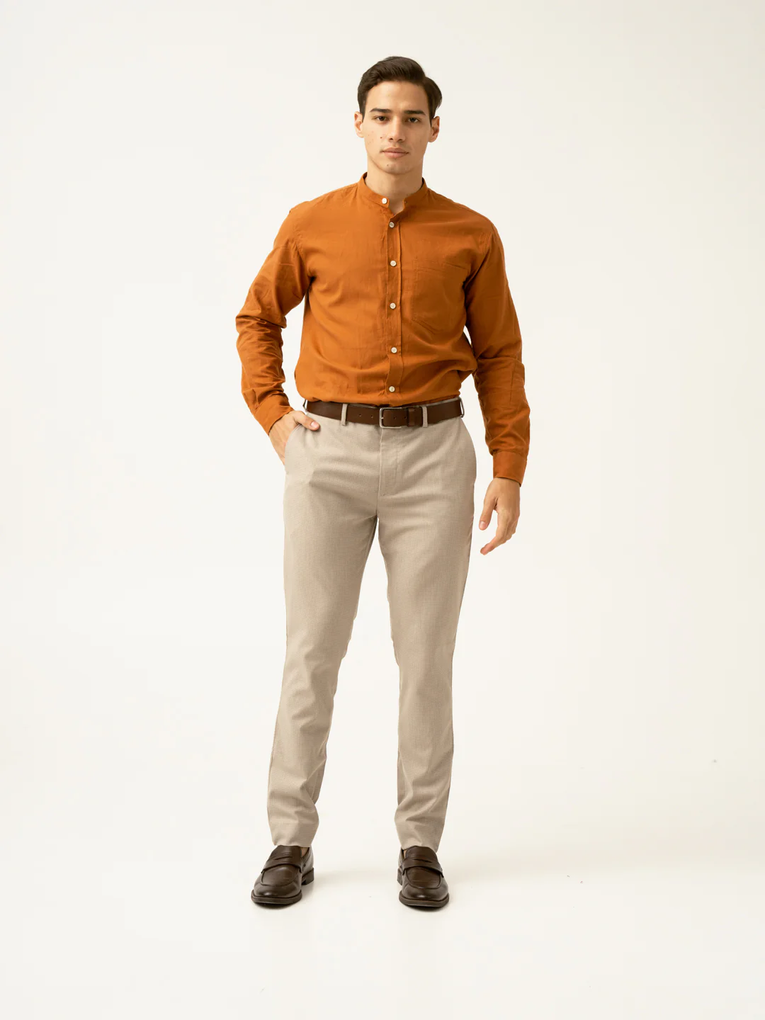 Cork Beige Textured Formal Pants - Image 13