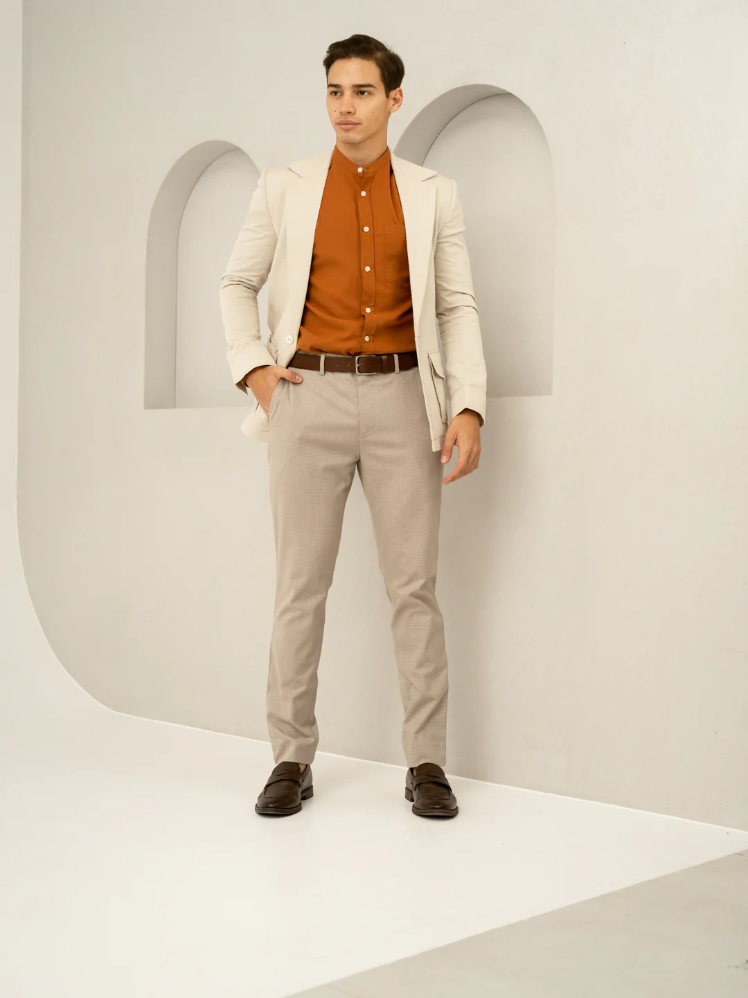 Cork Beige Textured Formal Pants - Image 14