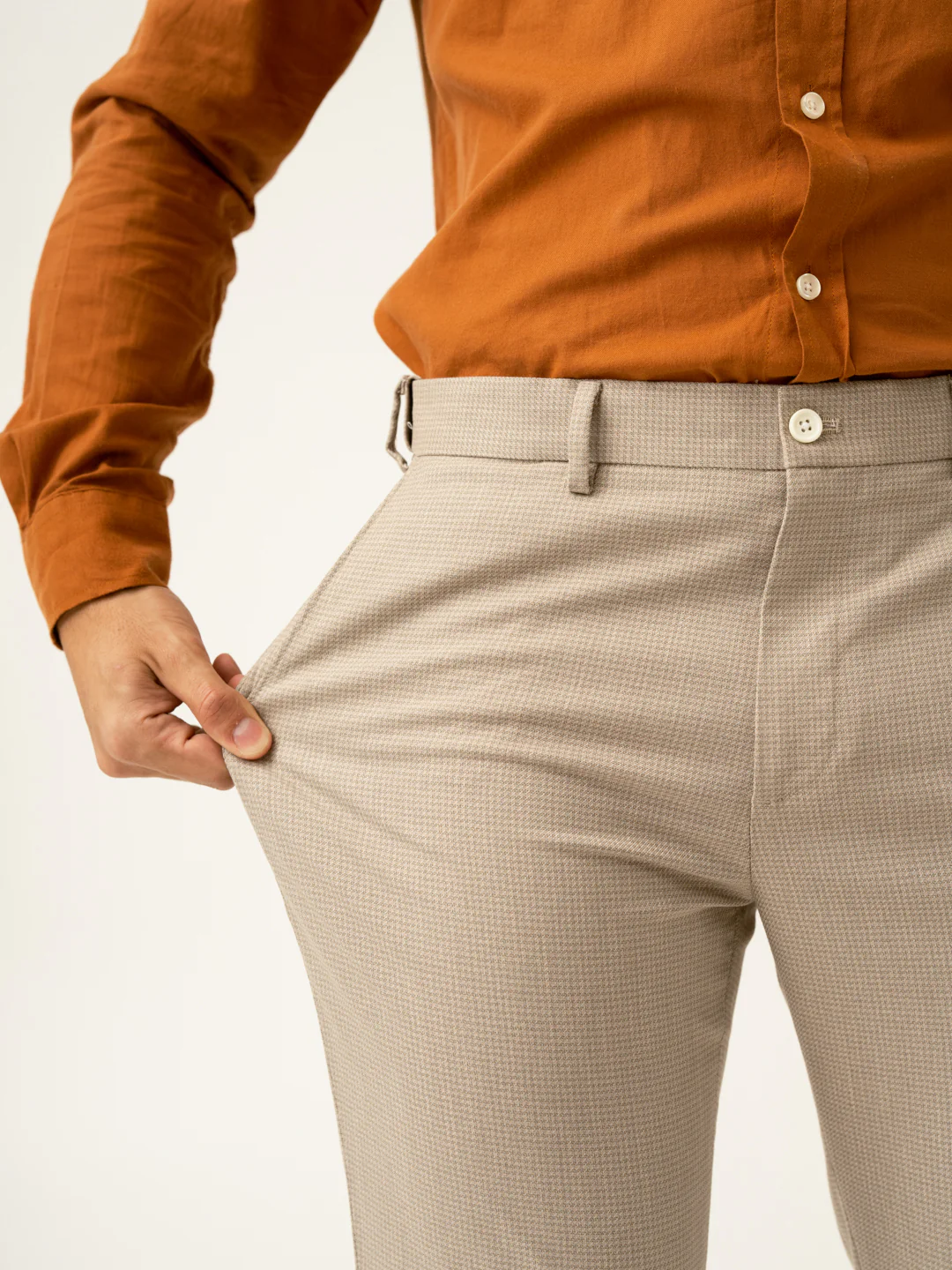 Cork Beige Textured Formal Pants - Image 2