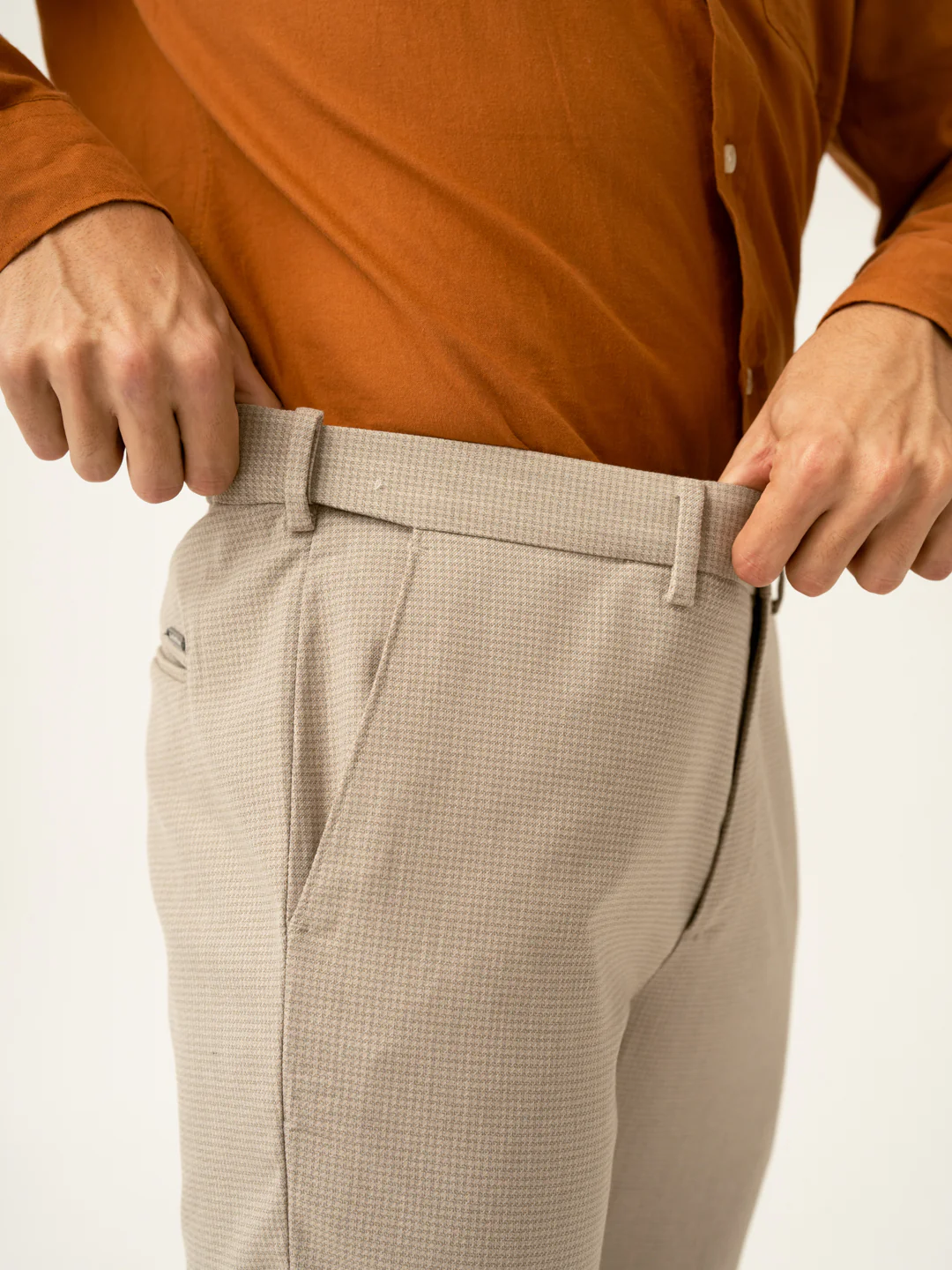 Cork Beige Textured Formal Pants - Image 3