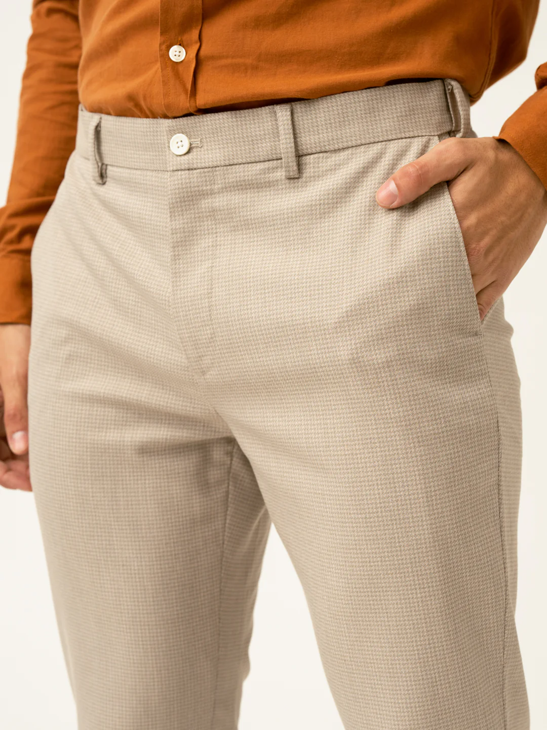 Cork Beige Textured Formal Pants - Image 4
