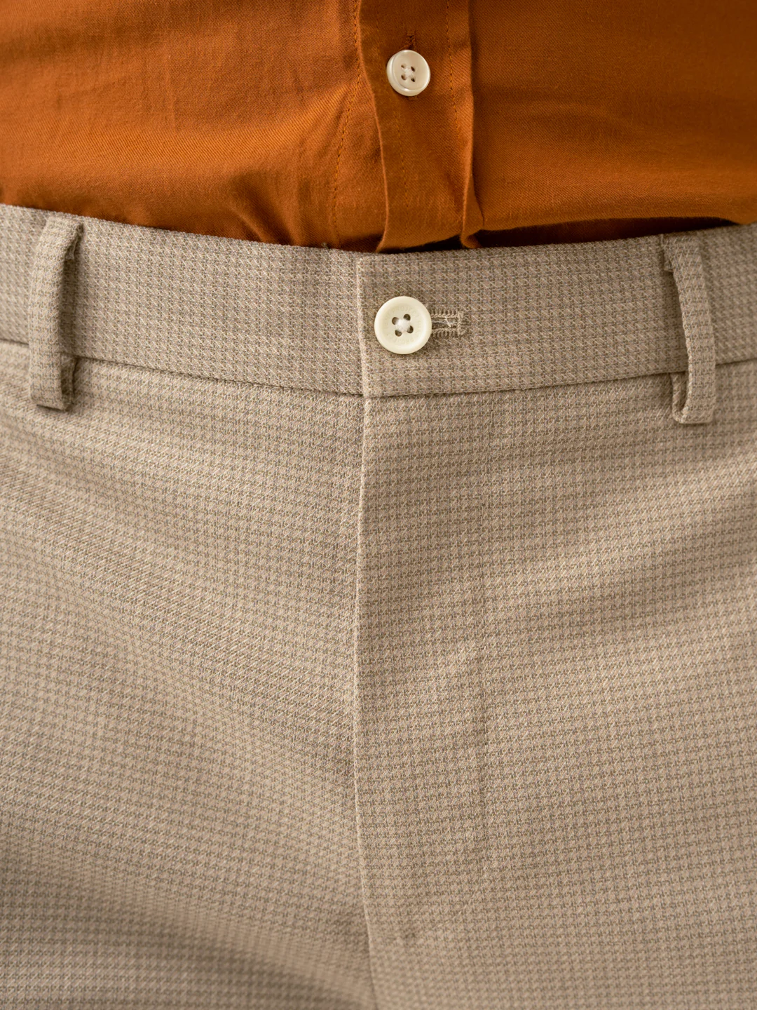 Cork Beige Textured Formal Pants - Image 5