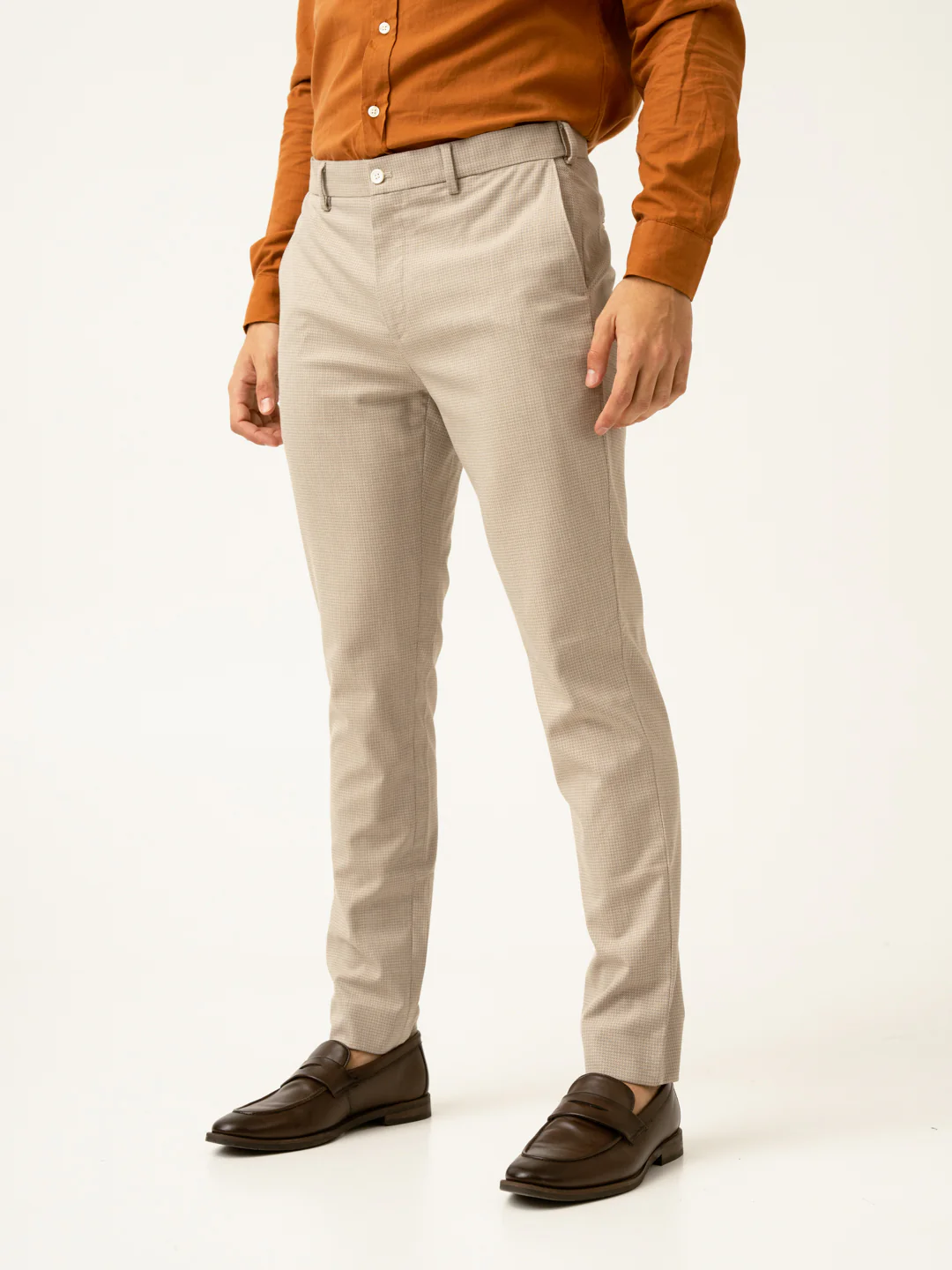 Cork Beige Textured Formal Pants - Image 7