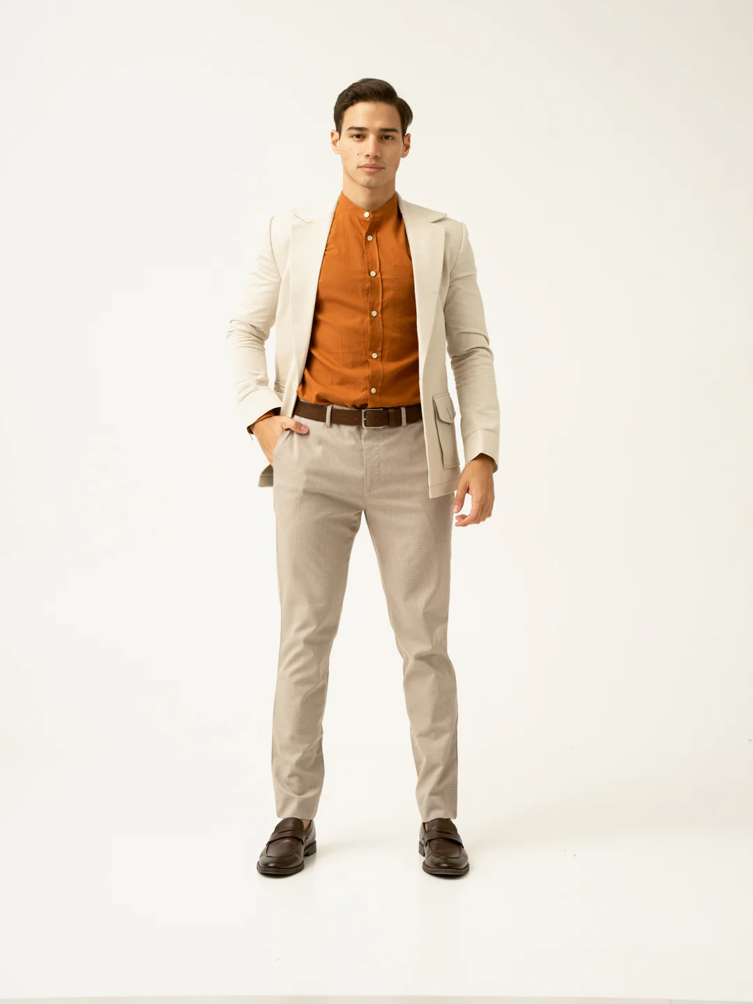 Cork Beige Textured Formal Pants - Image 9