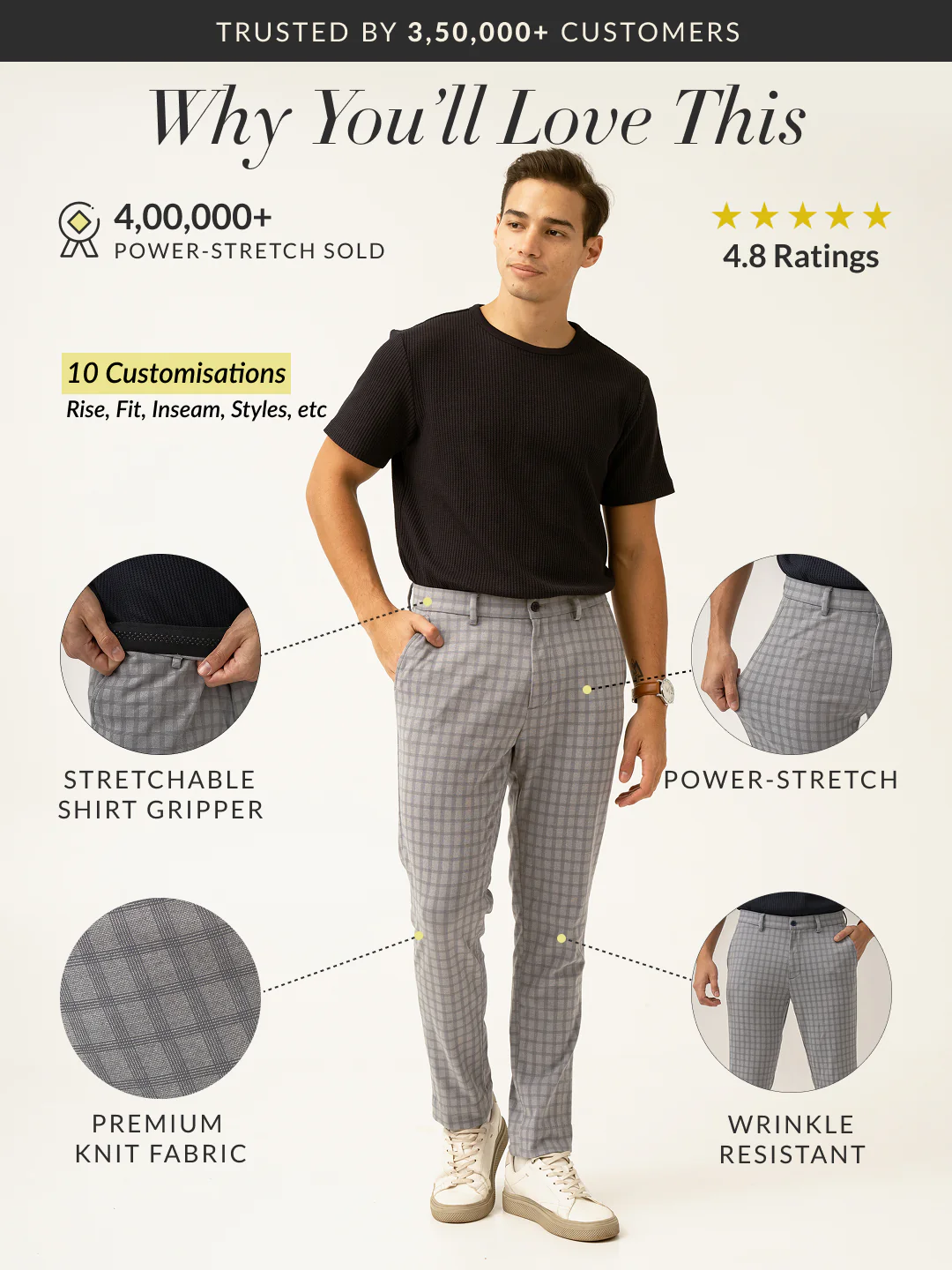 Crane Grey Window Checks Power-Stretch Pants - Image 2