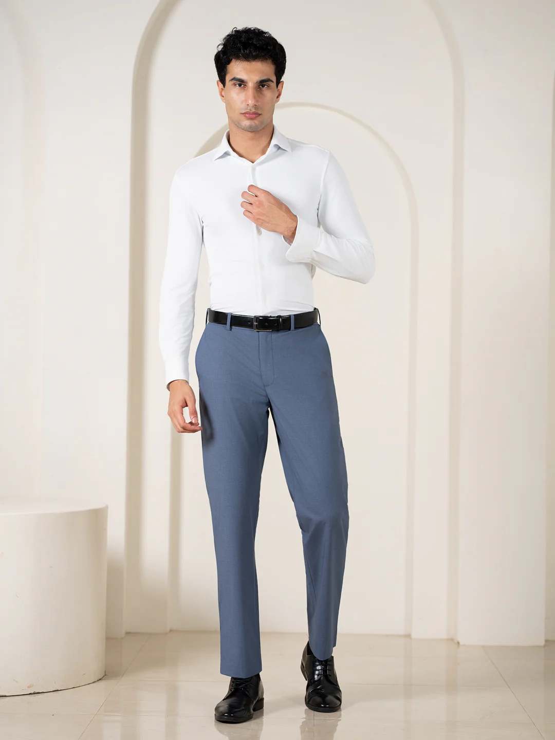 Crest Blue Melange Stretch Formal Pants - Image 2