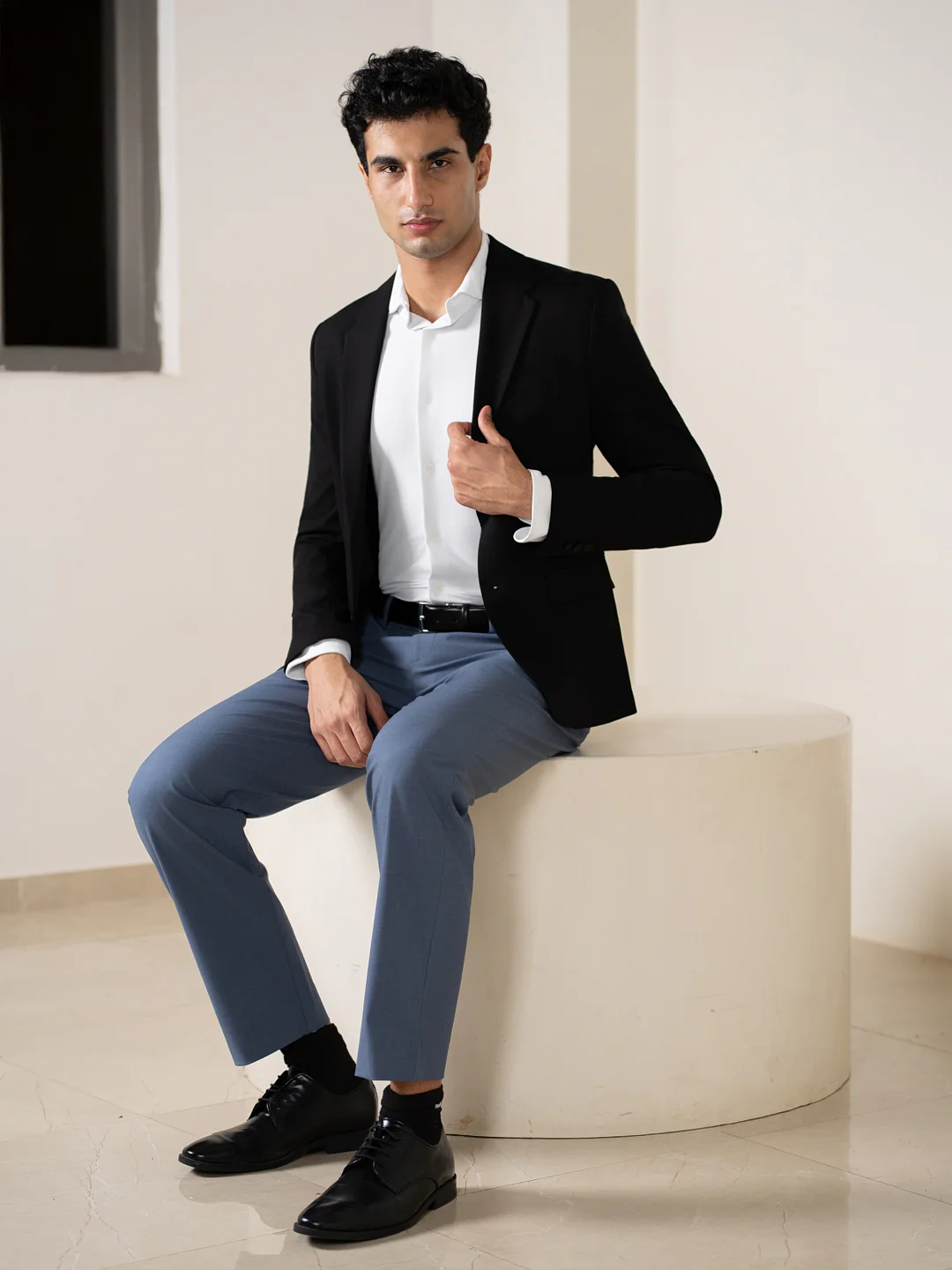 Crest Blue Melange Stretch Formal Pants - Image 6