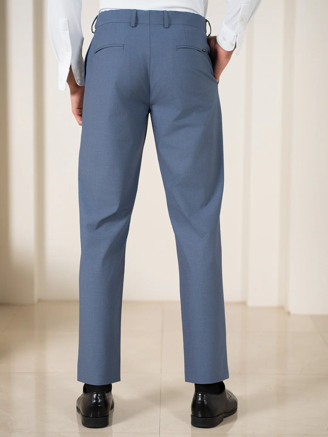 Crest Blue Melange Stretch Formal Pants - Image 7