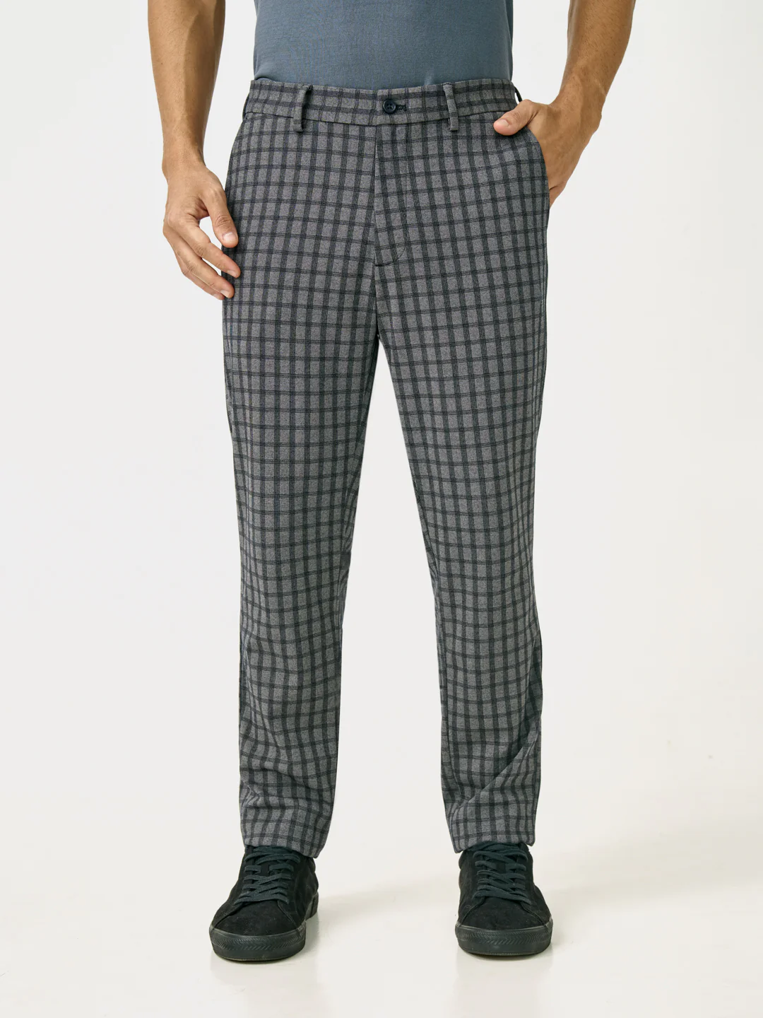 Crow Black Checks Slim Fit Power Stretch Pants - Image 2