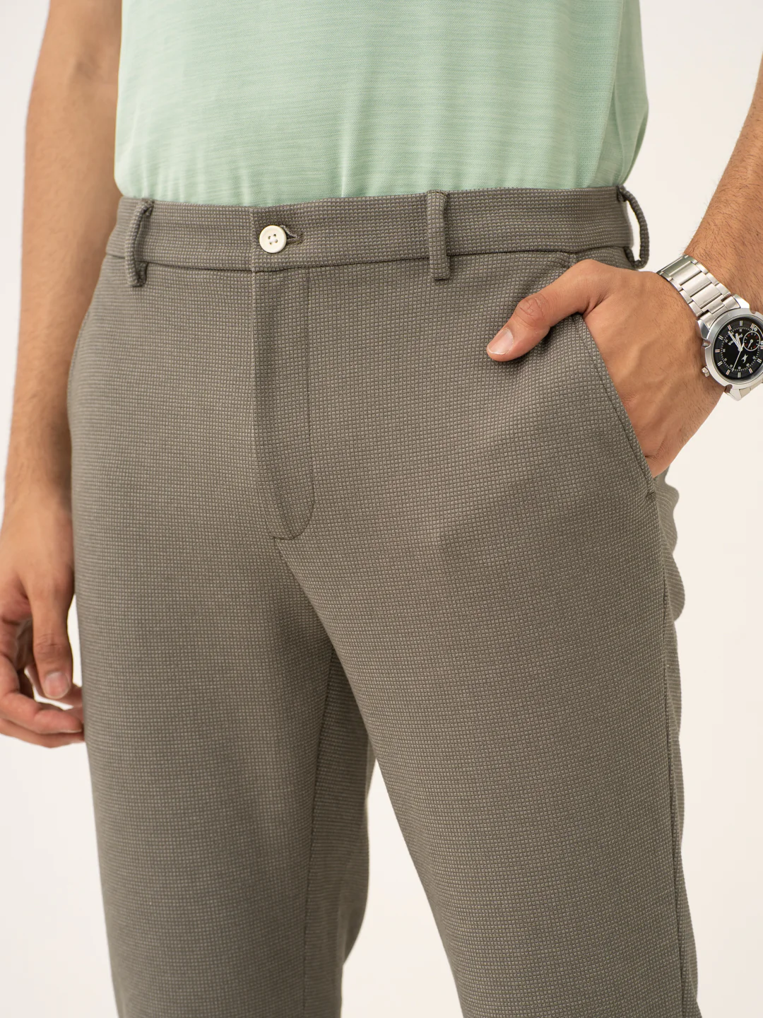 Crypto Green Waffle Textured Power-Stretch Pants - Image 9