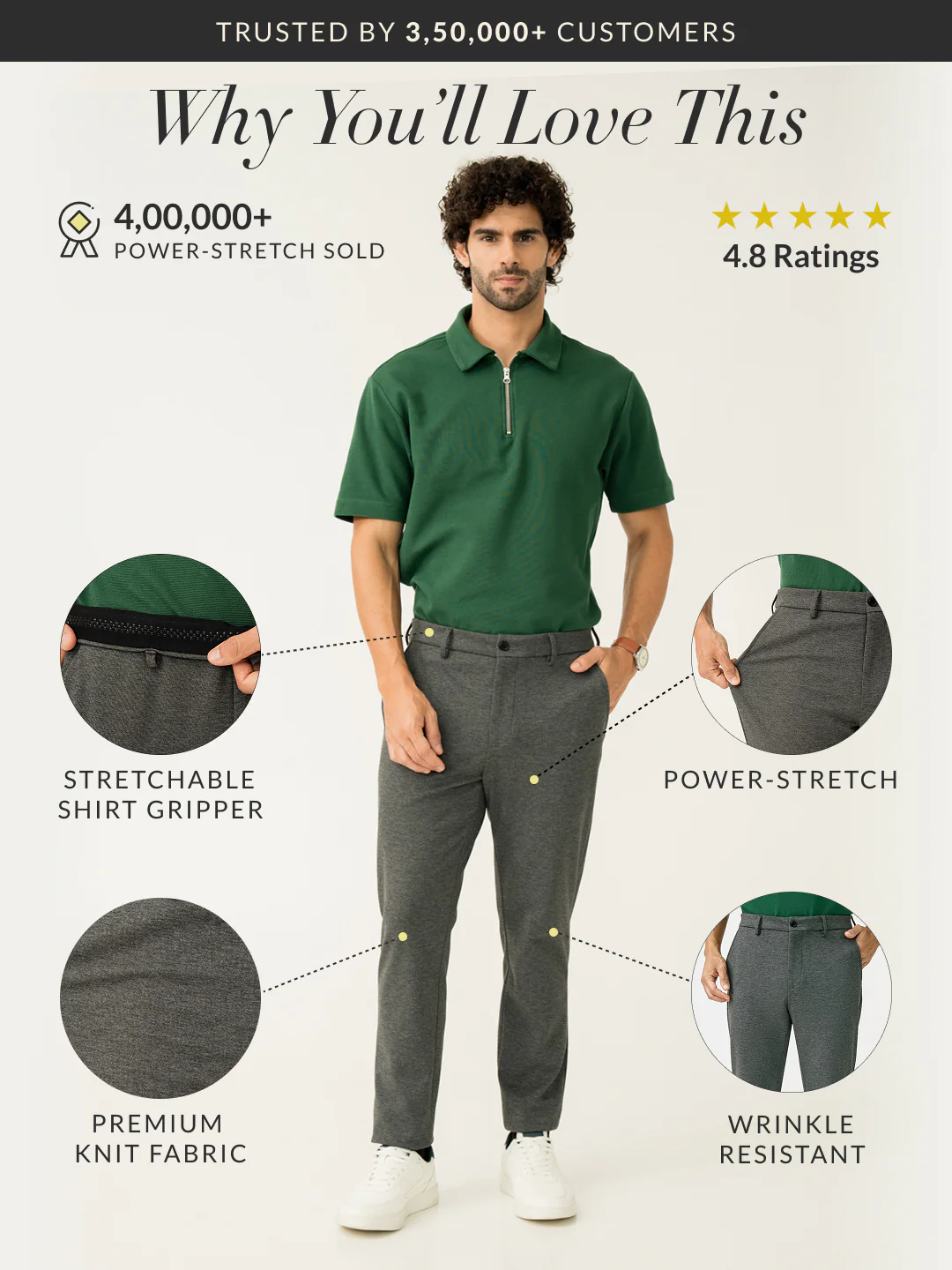 Dark Grey Slim Fit Power Stretch Pants - Image 3