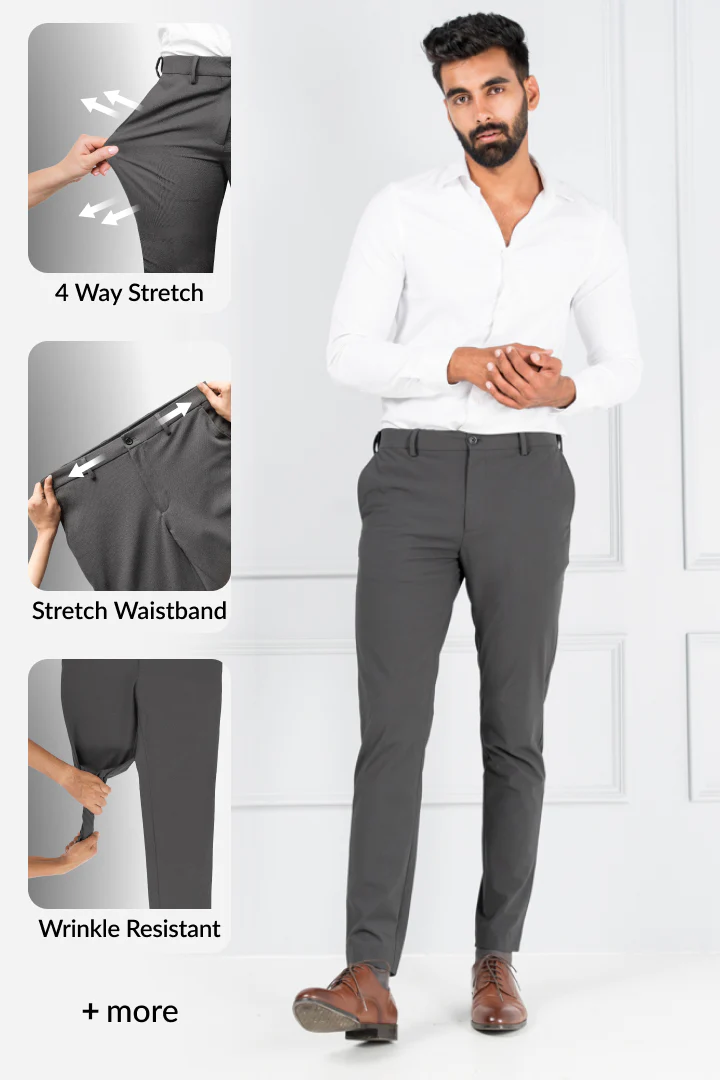 Dark Grey Stretch Formal Pants - Image 13