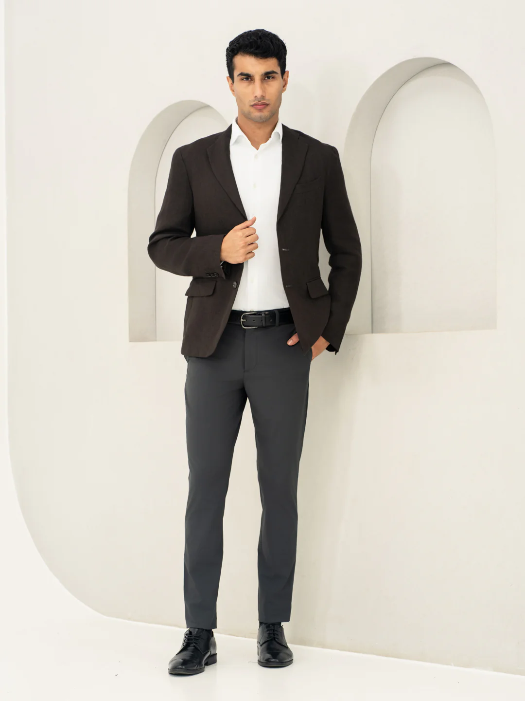 Dark Grey Stretch Formal Pants - Image 9