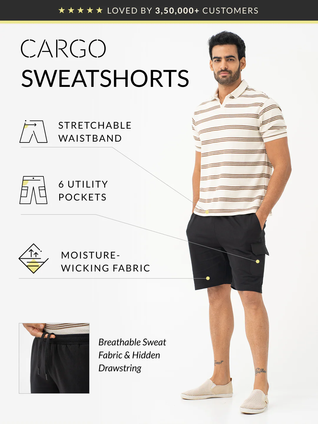 Dash Black Relaxed Fit Cargo Sweatshorts - Image 2