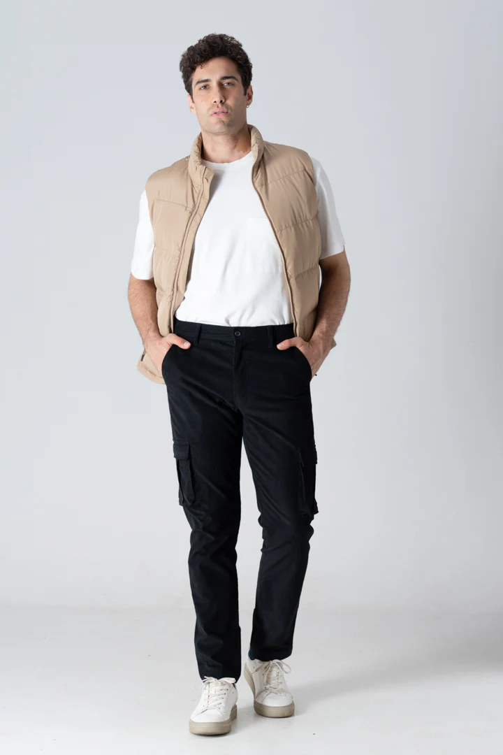 Black Corduroy Stretch Cargo Pants - Image 3