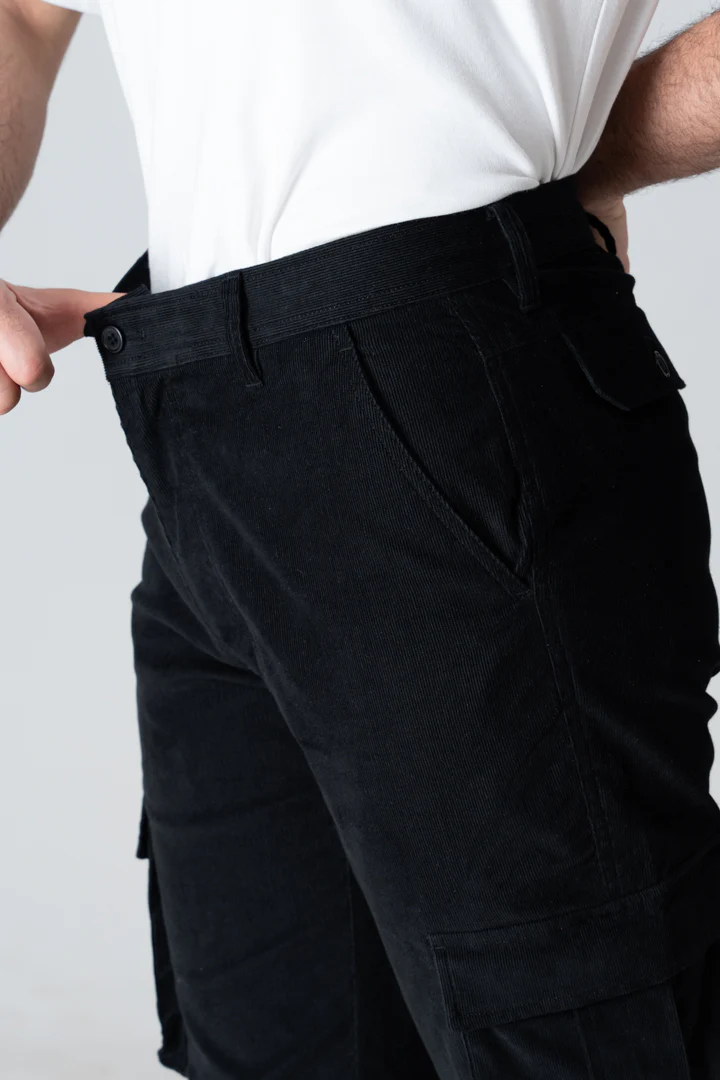 Black Corduroy Stretch Cargo Pants - Image 5
