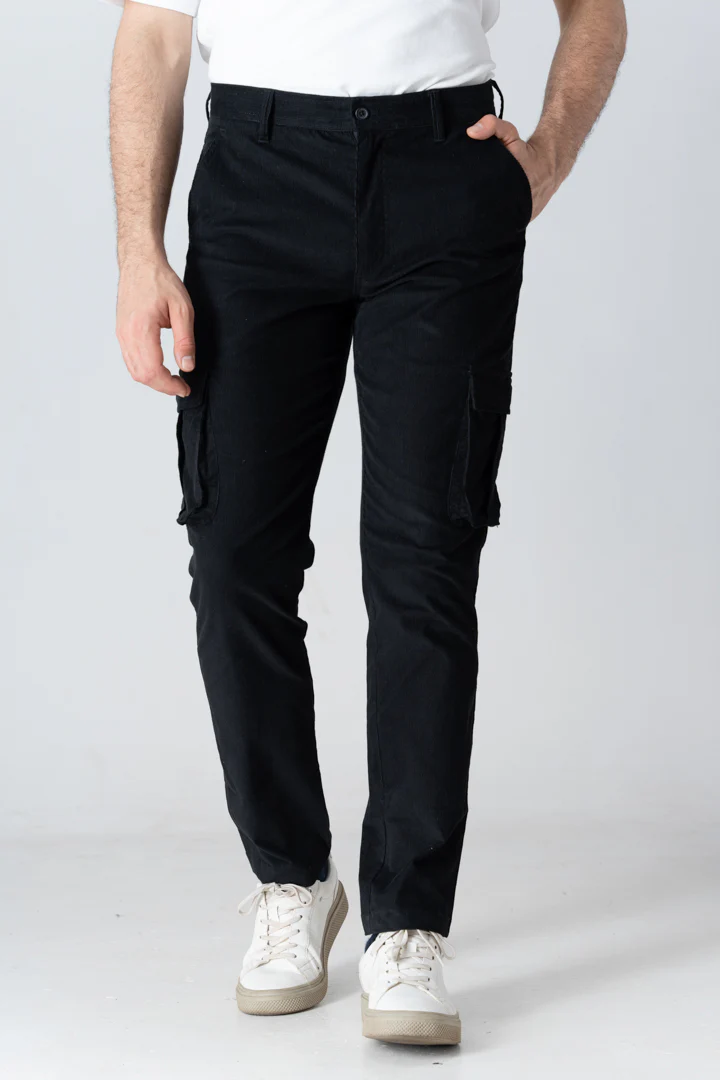 Black Corduroy Stretch Cargo Pants - Image 6
