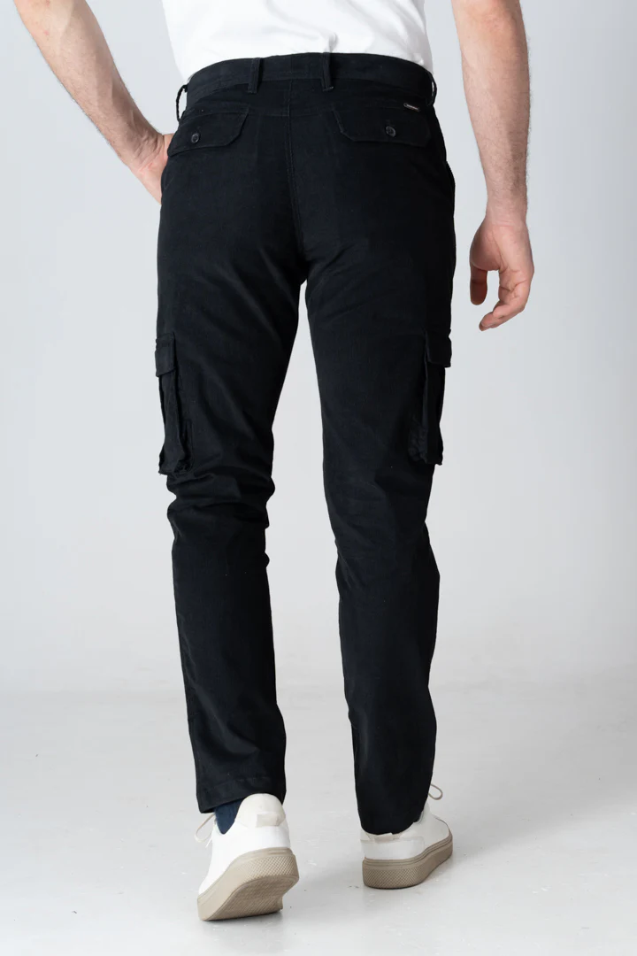 Black Corduroy Stretch Cargo Pants - Image 7