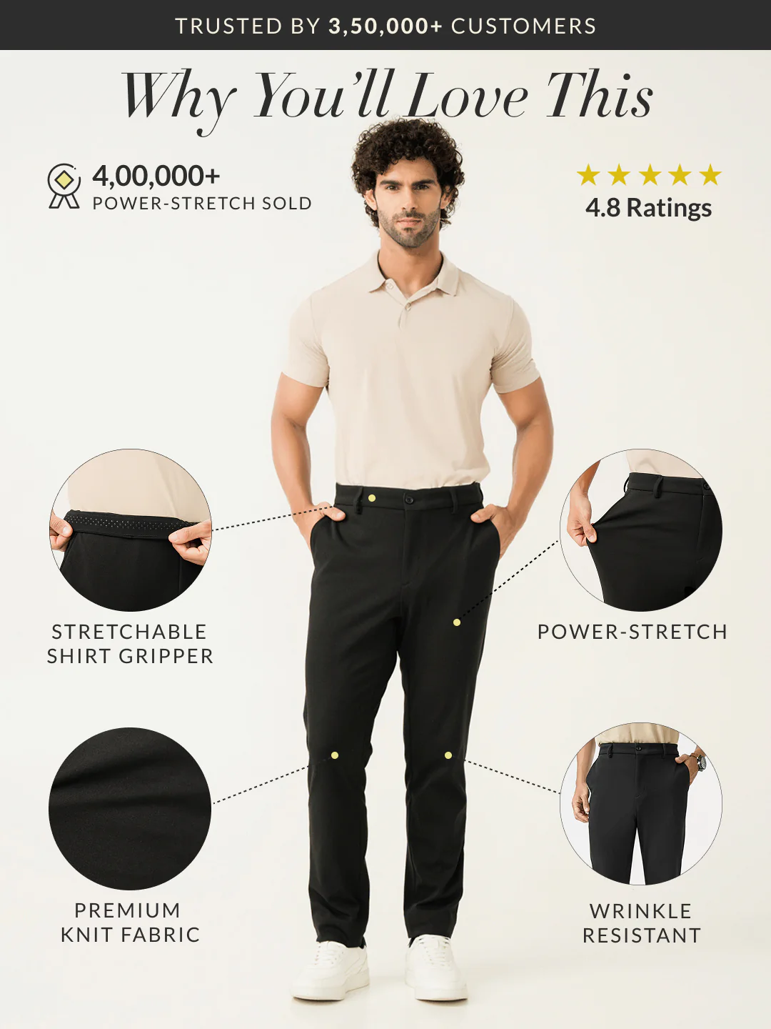 Deep Black Slim Fit Power Stretch Pants - Image 3