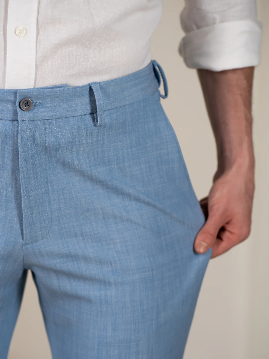 Denali Blue Textured Relaxed Fit Stretch Formal Pants - Image 3