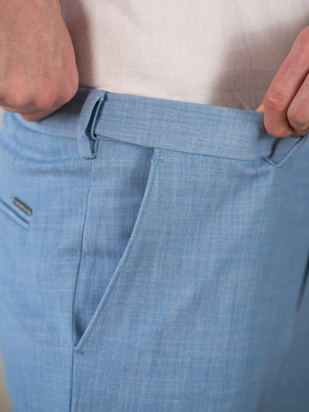 Denali Blue Textured Relaxed Fit Stretch Formal Pants - Image 4