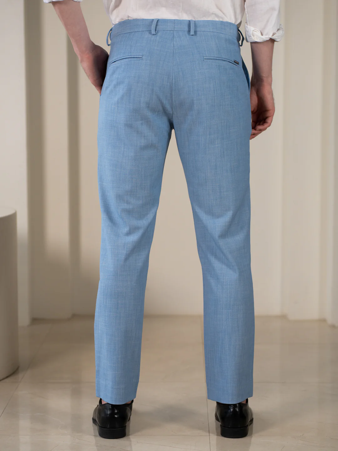Denali Blue Textured Relaxed Fit Stretch Formal Pants - Image 5