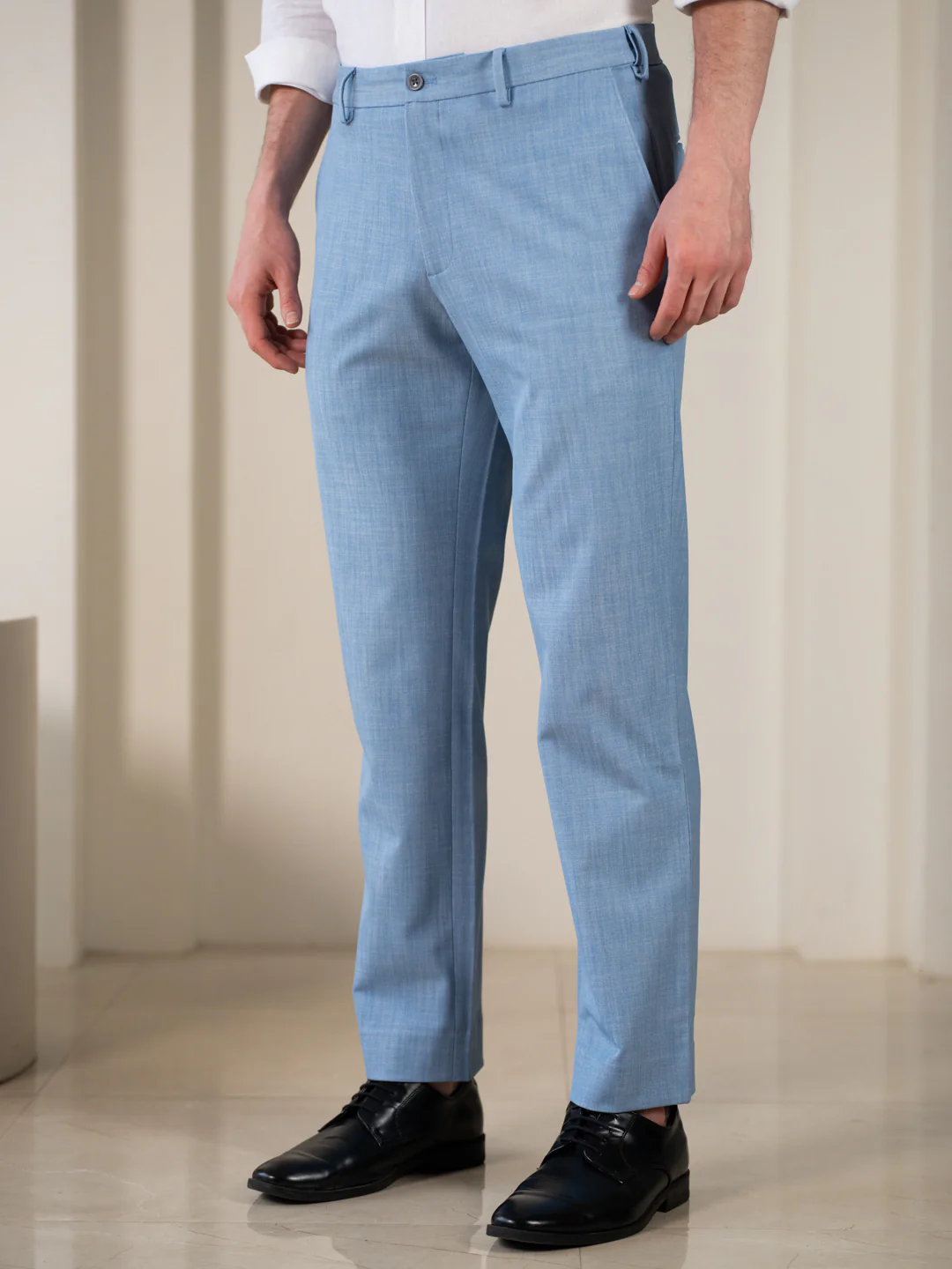 Denali Blue Textured Relaxed Fit Stretch Formal Pants - Image 6