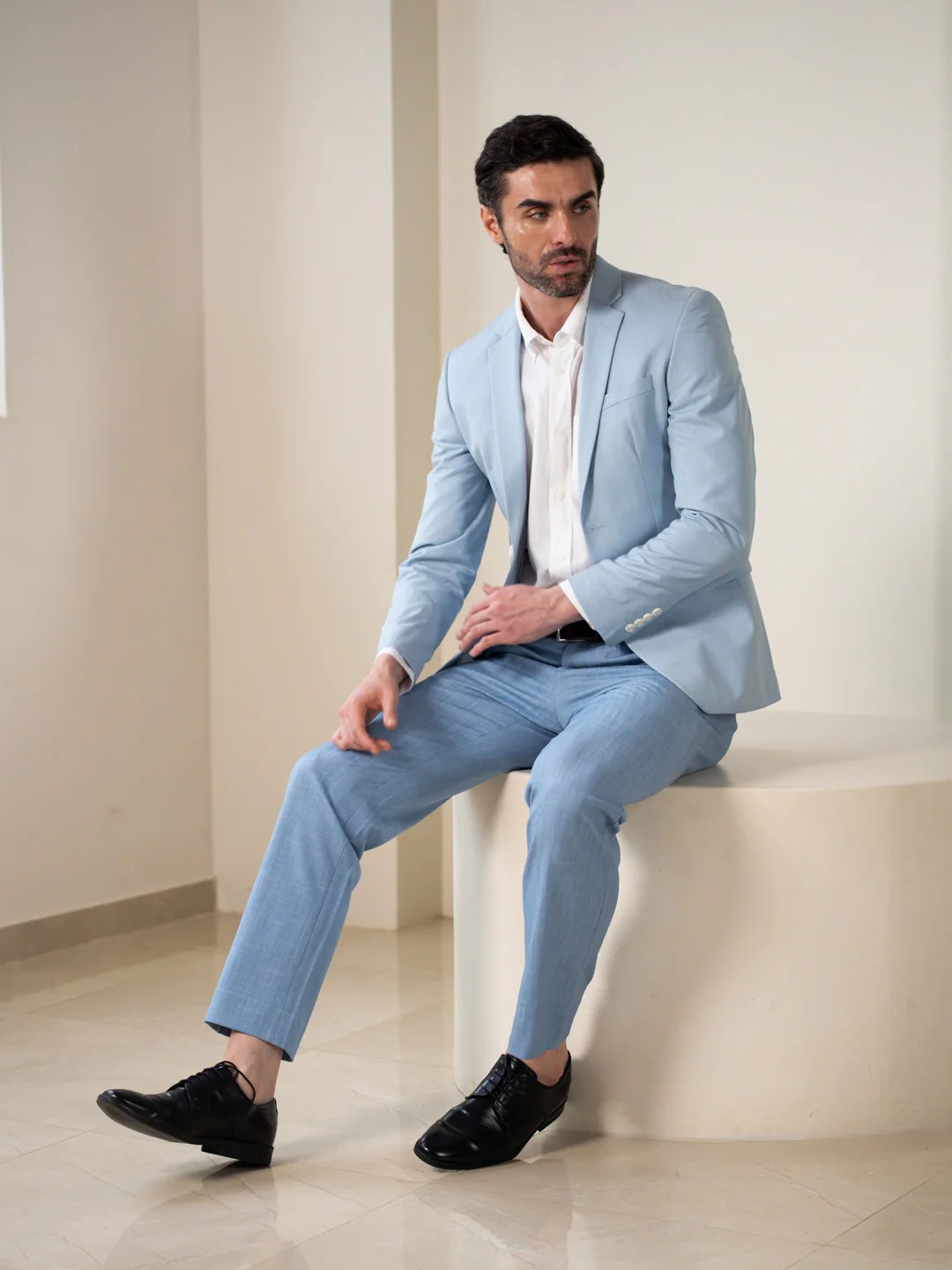Denali Blue Textured Relaxed Fit Stretch Formal Pants - Image 8