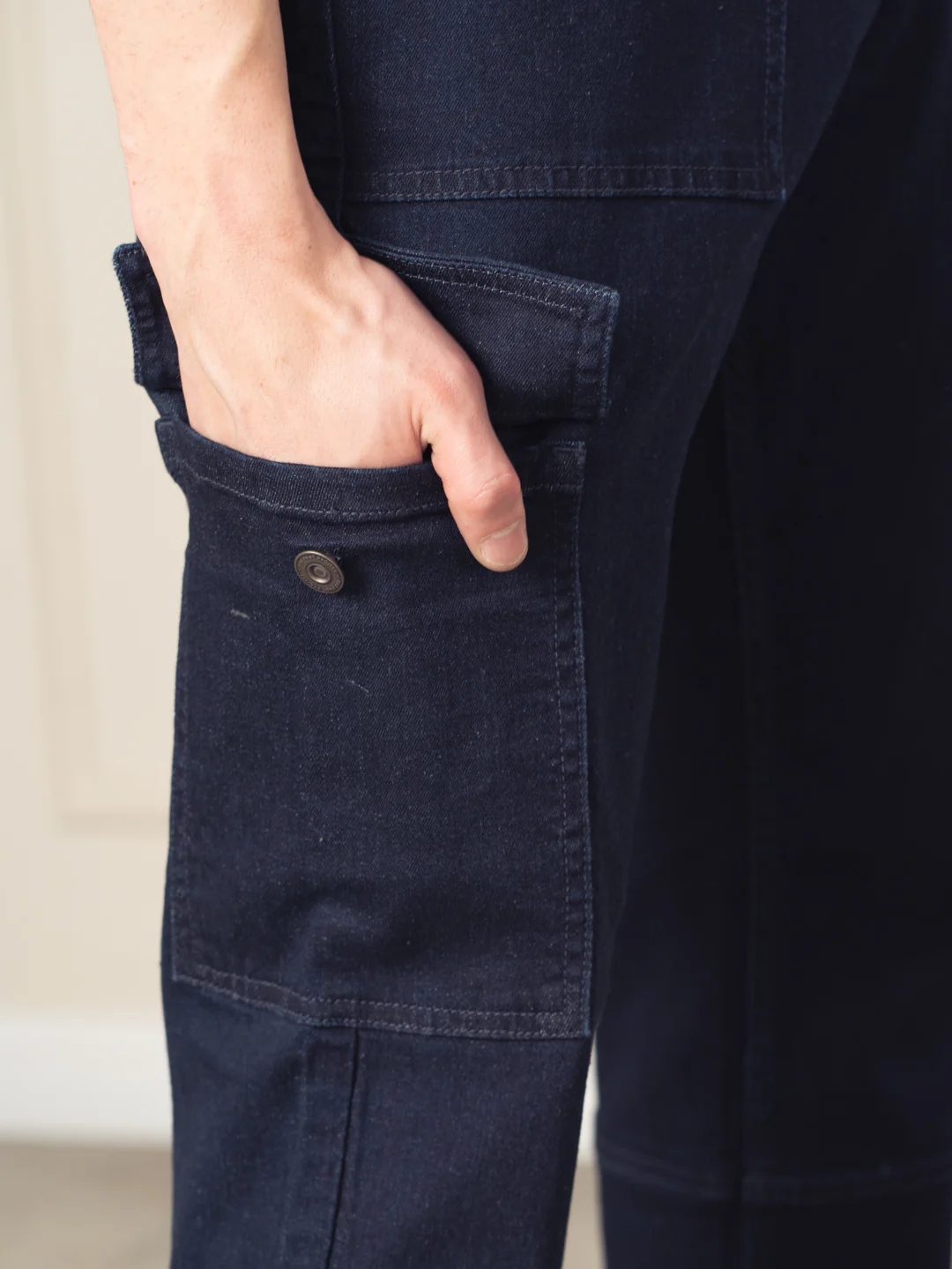 Depth Blue Relaxed Fit Denim Cargos - Image 4